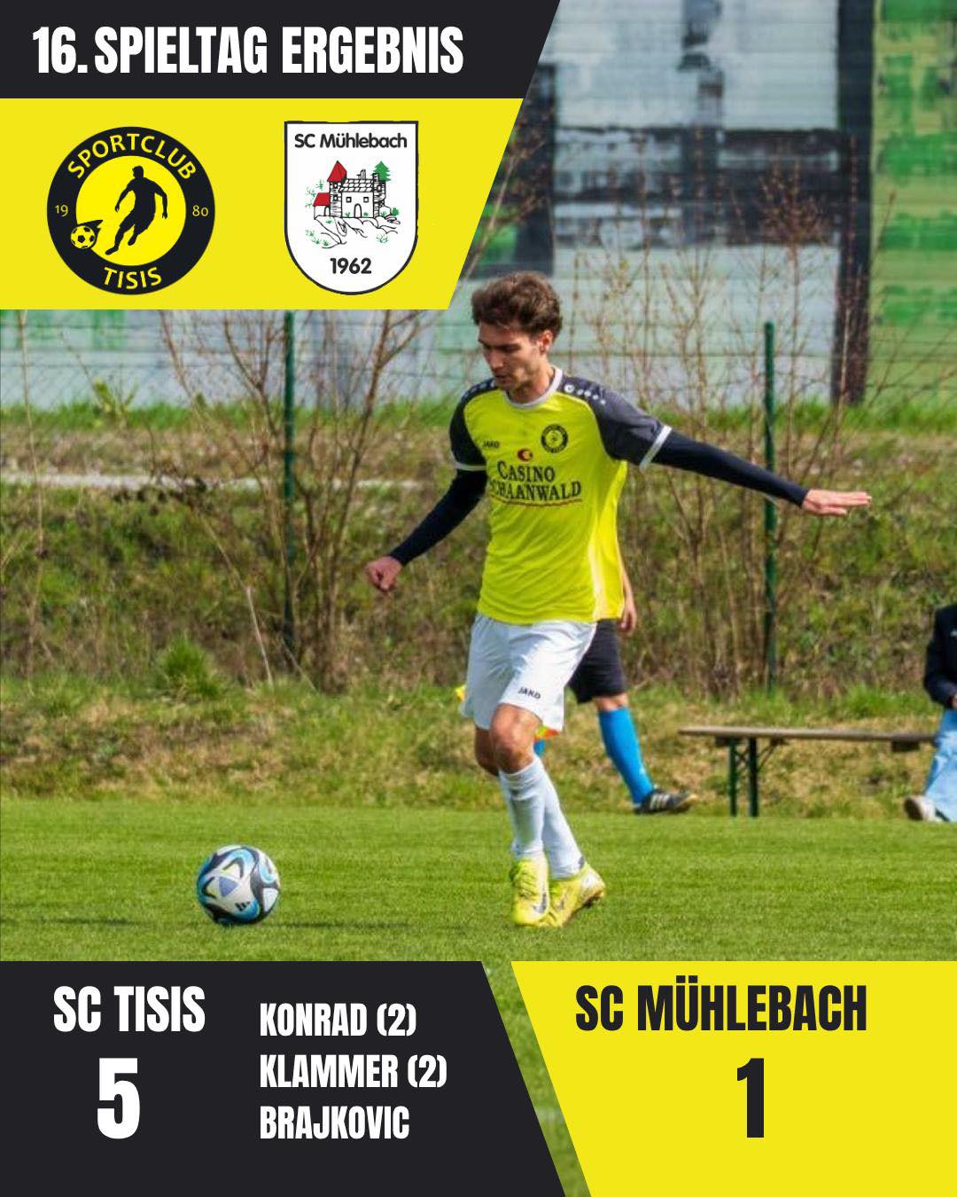 🖤💛 HEIMSIEG 💛🖤
Starker Auftritt unserer Kampfmannschaft – 5:1 zuhause! 🔥
Wir sind unglaublich stolz und starten weiter top in die Saison 💪
Unsere 1B holt ein 4:4 – nächstes Mal greifen wir wieder voll an! 👊
#SCTisis #Heimsieg #Teamspirit