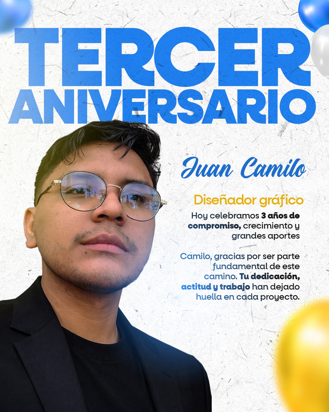 🎉 ¡Celebramos un logro muy especial en Hato Rey Smart Solutions! 🎉
Hoy reconocemos con orgullo el tercer aniversario de Juan Camilo, nuestro talentoso Diseñador Gráfico, quien durante estos años ha demostrado compromiso, creatividad y una gran dedicación en cada proyecto. 🙌✨
Su talento, actitud y pasión por el diseño han sido parte fundamental del crecimiento de nuestro equipo y de la calidad que brindamos a cada cliente. Gracias, Camilo, por dejar tu huella en cada idea, en cada detalle y en cada resultado. 💙💛
¡Que sigan llegando muchos años más de éxitos, crecimiento y grandes aportes! 🚀
📲 Contáctanos:
📞 939-243-9295
📞 787-528-0634
🌐 www.hatoreysmartsolutions.com
#HatoReySmartSolutions #TercerAniversario #AniversarioLaboral #DiseñadorGráfico #TalentoCreativo #EquipoHRSS #Compromiso #Crecimiento #TrabajoEnEquipo #DiseñoGráfico
