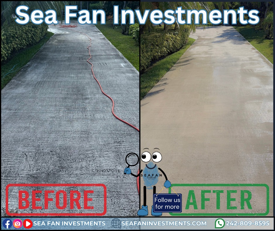 We hear it all the time, anyone can pressure wash. But our clients understand the difference, not just anyone can achieve these results! At Sea Fan Investments we provide professional work for clients who require the best.
Want to learn more? Check out our blog on pressure washing:
https://www.seafaninvestments.com/post/what-is-pressure-washing
We don't just pressure clean! We are your soft washing professionals and provide complete exterior cleaning solutions! Concrete cleaning, house washing, roof cleaning, driveways, windows, decks, docks, pool surrounds, patios, surface sealing, paver restoration, and much more.
We have cleaned homes of all sizes, multi family properties, businesses, school campuses, churches, gas stations, apartment complexes, and manufacturing facilities. Big or small, we've cleaned it all. What can we clean for you?
We are always looking for ways to help you manage and maintain your investment.
We service Freeport, Grand Bahama π§πΈπ§πΈπ§πΈ and cater to all your property management needs.
Visit our website https://www.seafaninvestments.com/
Check us out on Google https://maps.app.goo.gl/FtLupz7nk7yhbf917
Follow us on Facebook https://www.facebook.com/SeaFanInvestments
Follow us on Instagram https://www.instagram.com/seafaninvestments/
Watch and subscribe to us on YouTube
https://www.youtube.com/channel/UCNAsDyoYIpteVf6pDe5iCQw
#pressurewashing #softwashing #roofcleaning #housewash #deckcleaning #DockCleaning #seafaninvestments #guttercleaning #drivewaycleaning #concretecleaning #soffitcleaning #sealing #stuccocleaning #poolsurroundcleaning #brickcleaning #stonecleaning #commercialroofcleaning #paversealing #dumpstercleaning #woodcleaning #oilremoval #oxidizationremoval #rusttreatment #graffitiremoval #windowcleaning #commercialcleaning #parkinglotcleaning #patiocleaning #pressurewashinggrandbahama #pressurecleaningfreeportbahama