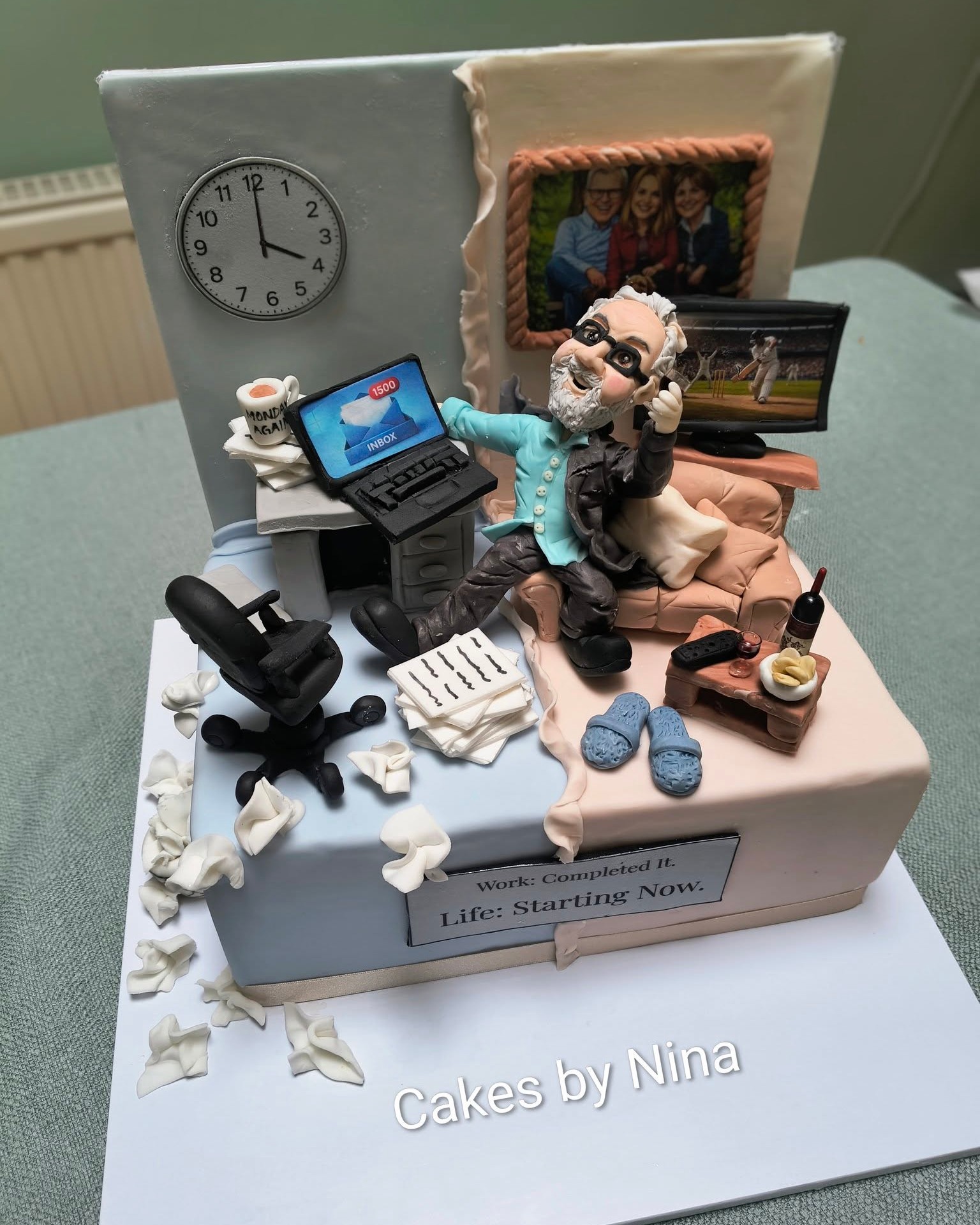 What a wonderful challenge this was and what a cool idea for an retirement cake, lots of little details, hope you have a wonderful retirement and enjoyed your cake -
-cakesbyninacamberley - retirementcake - sugarmodels