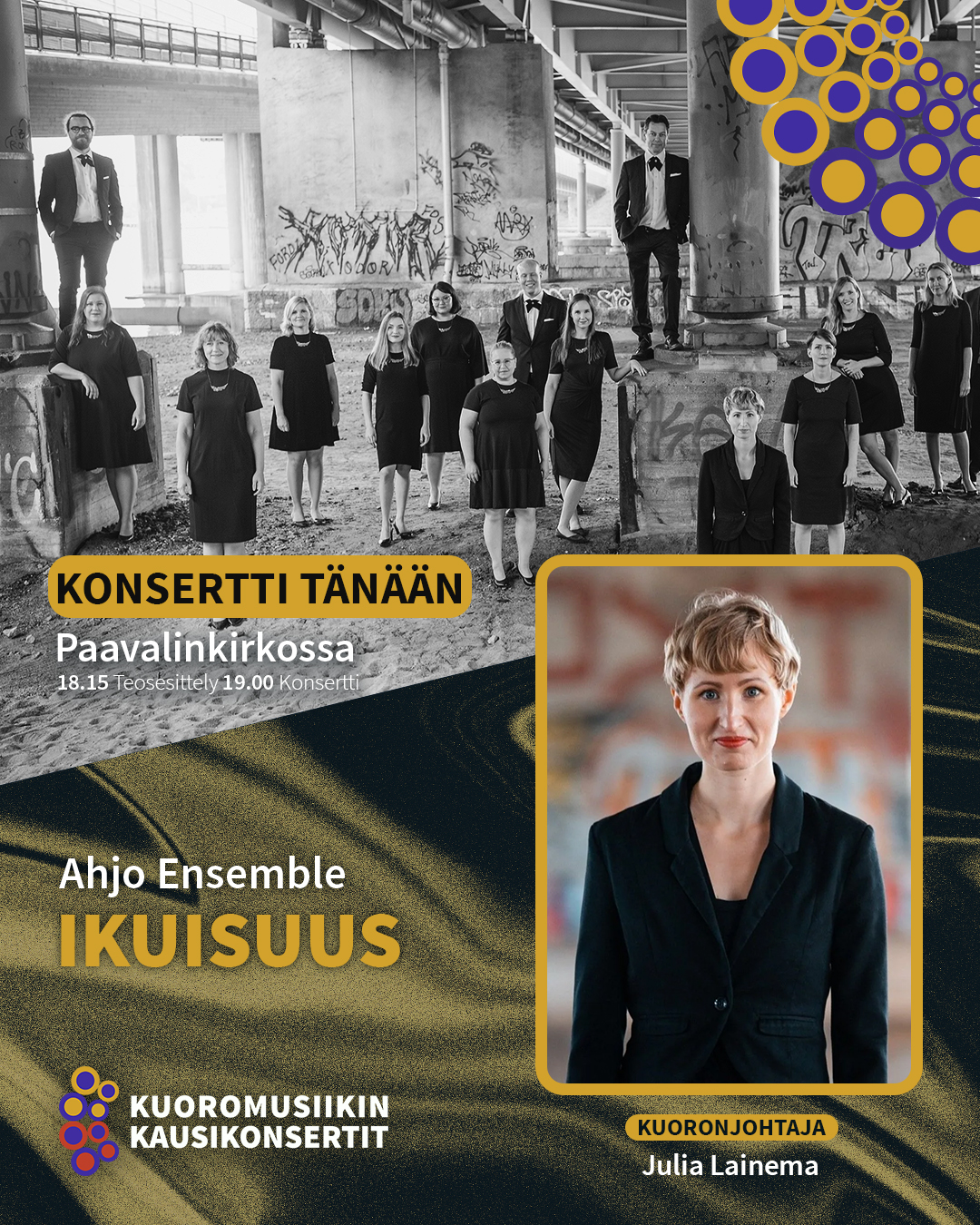 Tänään klo 19.00 Paavalinkirkossa konsertoi Ahjo Ensemble, johtajanaan Julia Lainema. Muista myös teosesittely klo 18.15.
KONSERTIN ESITTELY KOTISIVUILLAMME.
#kuoromusiikinkausikonsertit
#kunmusiikkiyhdistää
@ahjoensemble
#julialainema
@paavalinseurakunta