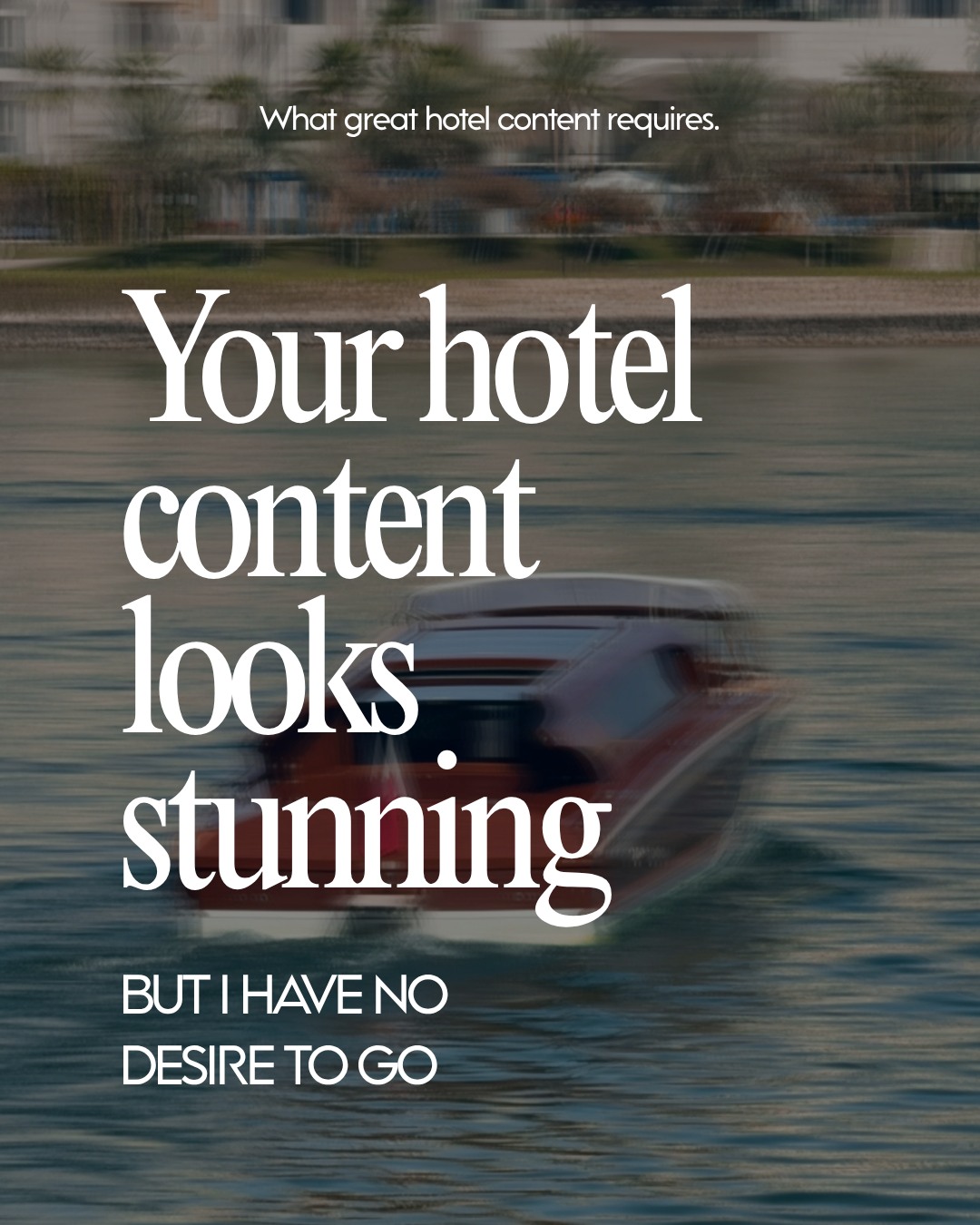 Most hotel content is technically flawless. The light is perfect, the edit is clean and somehow, you finish watching and feel nothing.
That gap between beautiful and desirable is where most brands are losing people right now.
What's the one thing you think is missing from hotel content today?
#luxuryfilm #contentdirector #filmmaking
