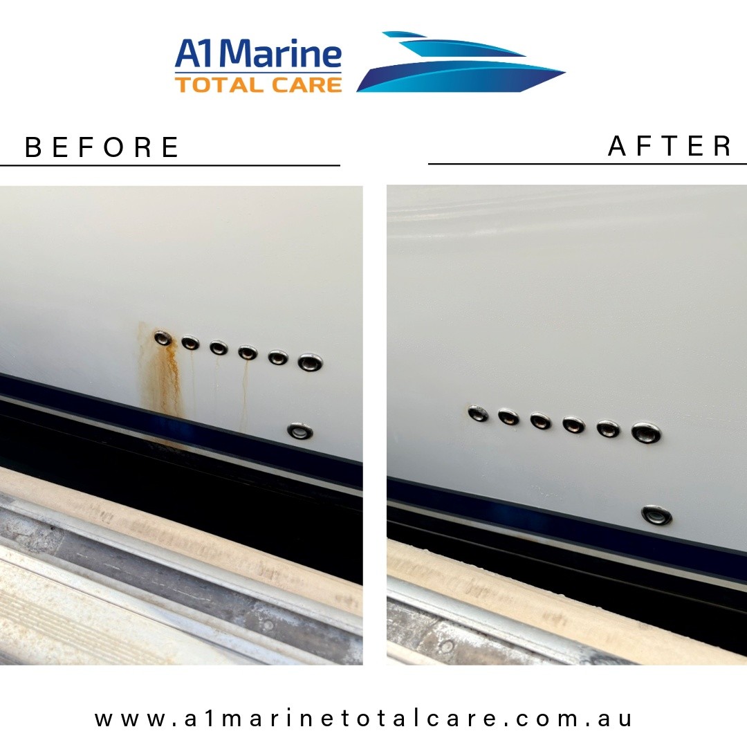 Rust stain and scuff mark removal on this vessel came up a treat by the detailing team.
#perth #boating #freo #Fremantle #rottnestisland #boatingseason #boatrepairs #boatmaintenance #boatdetailing #justanotherdayinwa #boatingaustralia #perthisok #boatinglife #a1marinetotalcare #perthboating #boatmanagement #waisok #perthisok #westernaustralia #boatrepairer #boatdetailer #boattransformation #boatmaintenanceperth #marinemaintenance #boatcleaning