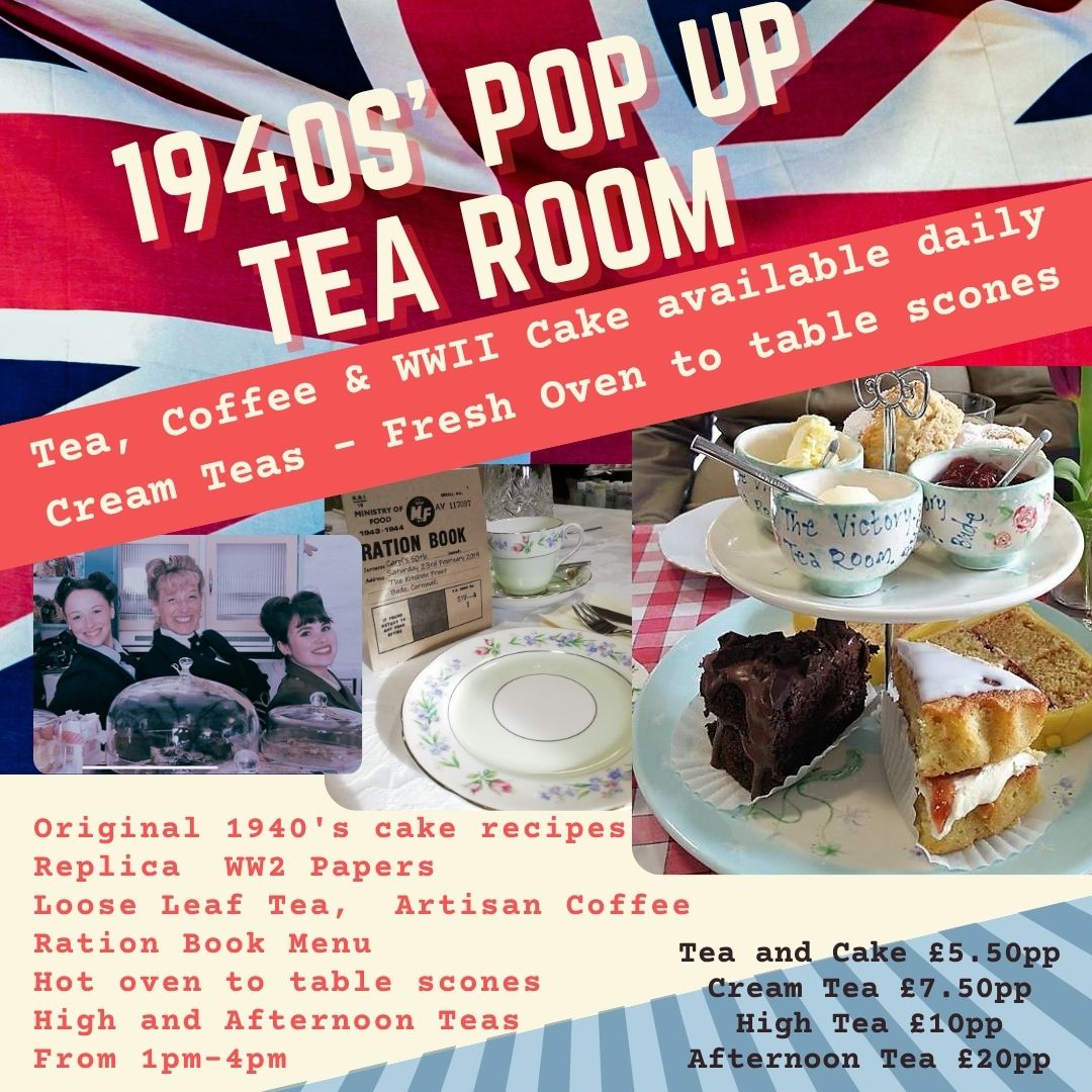 Step back in time and enjoy a proper 1940s tea experience at The Kitchen Front ☕
We serve original WWII cake recipes, lovingly gathered from vintage cookbooks such as Stork Margarine and the Ministry of Food, along with treasured hand-me-down family recipes.
With tablecloths from my Nana and Grandad’s hotel on the Isle of Wight, vintage fine bone china, ration book menus, fresh flowers and replica newspapers, every table is dressed with a touch of the past.
Add nostalgic tunes and a little wartime spirit and of course, if you want sugar, you will need your coupon.
We must say, our cream teas are rather wonderful too, with scones made fresh to order and served hot from the oven.
Our menu includes:
☕ Pot of tea or coffee and a slice of cake – £5.50pp
🫖 Cream tea with hot, oven-fresh scones – £7.50pp
🥪 Light Afternoon Tea – £10pp
Cucumber sandwiches, crisps and scones
🍰 High Afternoon Tea – £20pp
Sandwiches, savoury pastries, crisps, chutney, cakes and scones
We are proud to serve Miles loose-leaf teas and their range of French press coffees. Homemade gluten-free, dairy-free and vegan cakes are also available.
If you fancy joining us for a little tea and cake, or would like to book your High Afternoon Tea in advance, do give us a ring or drop us an email. We should be delighted to hear from you.
📞 01288 350107
✉️ clair@thekitchenfront.co.uk
#SpringSeason #TeaParty #1940sThemed @milesteaandcoffee