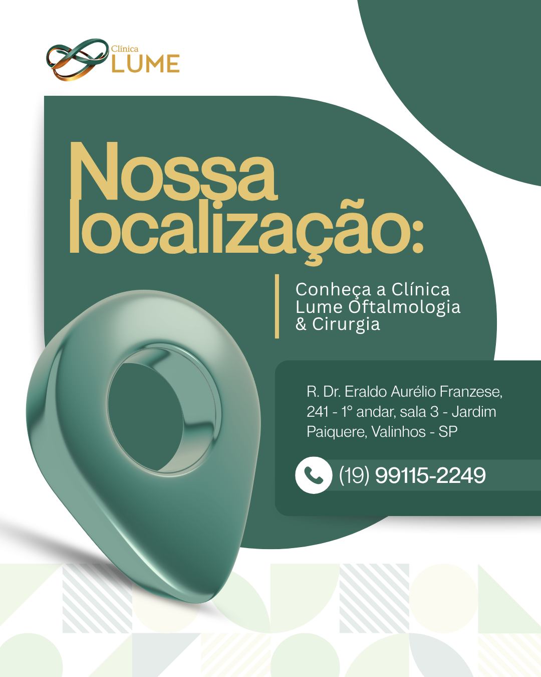 📍 Estamos em Valinhos para cuidar da sua visão com excelência!
A Clínica Lume Oftalmologia & Cirurgia está pronta para te receber com tecnologia, cuidado e especialistas dedicados à sua saúde ocular.
Venha nos visitar:
📌 R. Dr. Eraldo Aurélio Franzese, 241
1° andar, sala 3
Jardim Paiquere – Valinhos/SP
Agende sua consulta e veja a vida com mais clareza! 👁✨
#ClinicaLume #Oftalmologia #SaudeOcular #Valinhos #CuidedaSuaVisao