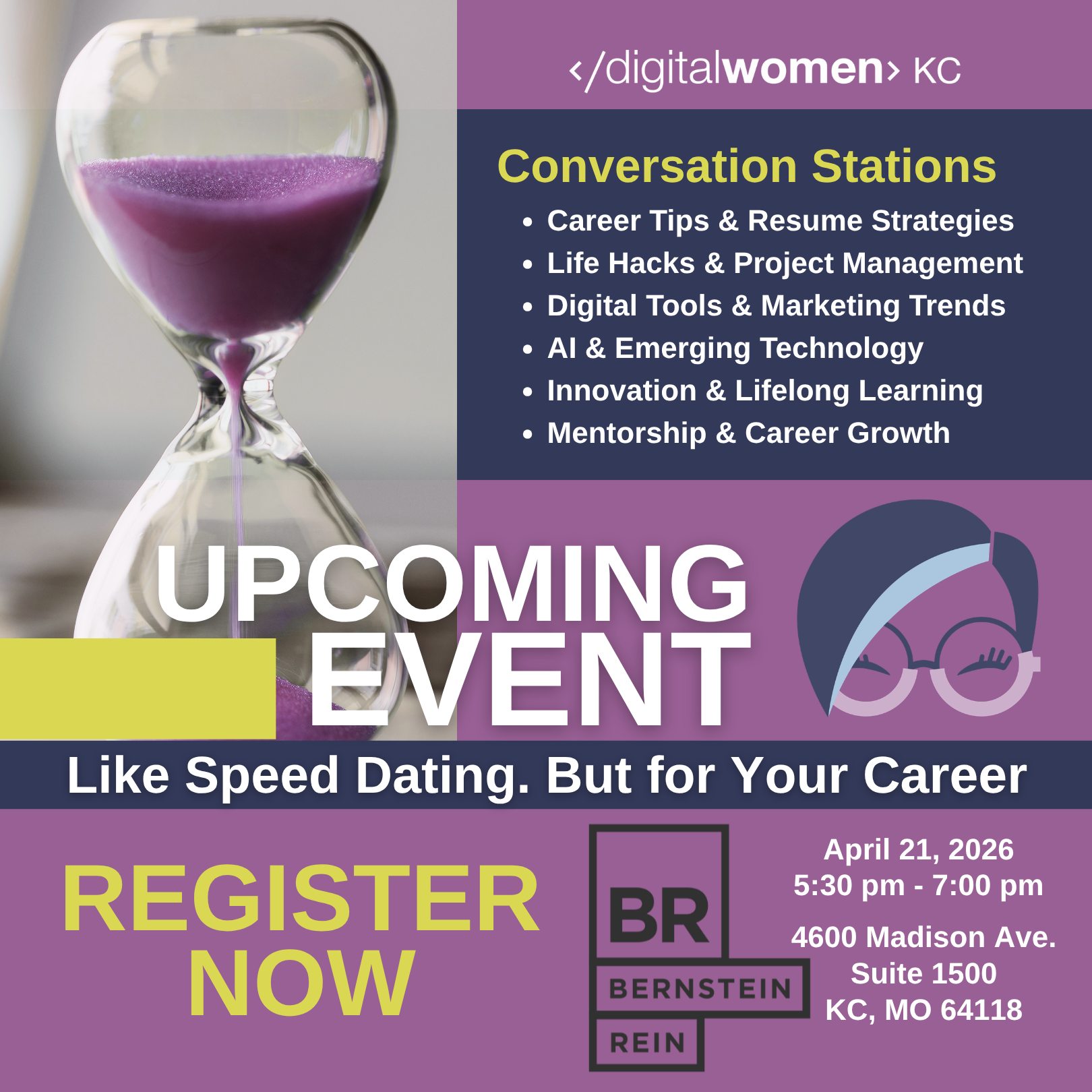 Speed dating. But for your career. ๐๐
April 21st. 5:30 PM. Bernstein Rein in KC.
Come rotate through Conversation Stations on AI, career growth, digital tools, mentorship, and more โ with women who are out here doing the work.
๐ฅ๐ฒ๐ด๐ถ๐๐๐ฒ๐ฟ ๐ป๐ผ๐!!
๐https://www.digitalwomenkansascity.org/events-1/april2026
#DWKC #DigitalWomenKC #WomenInDigital #KansasCity #AprilEvent #CareerGrowth #WomenInTech