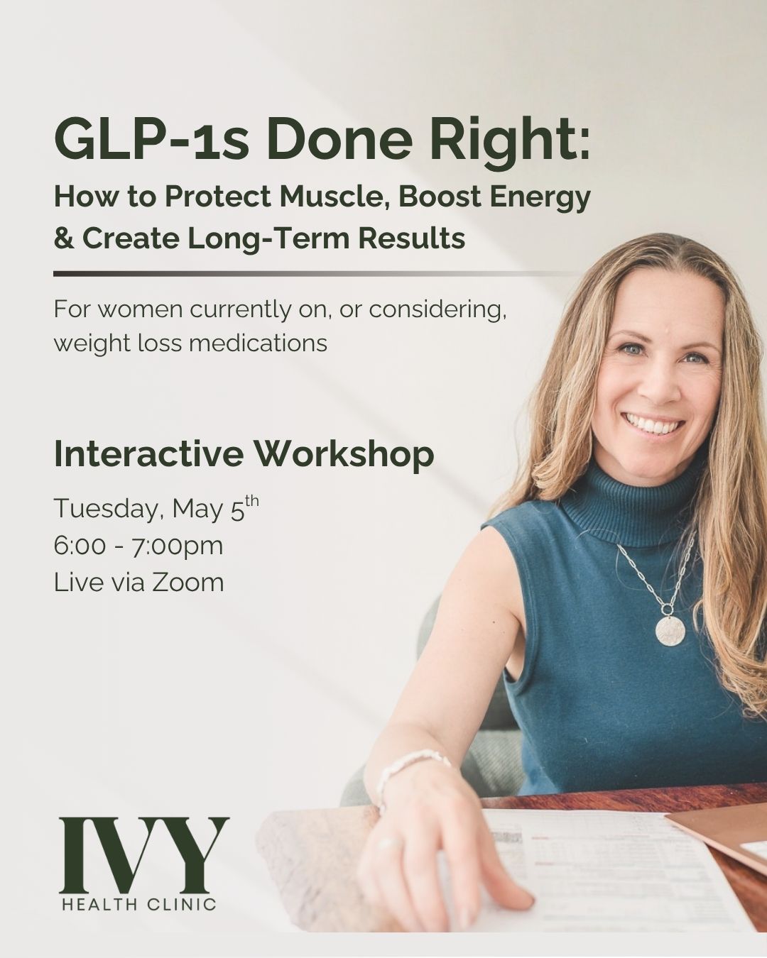 GLP-1 medications can help reduce appetite.
But then what?
This is where many women get stuck.
They’re eating less…
But also feeling tired
Losing strength
Are unsure of what to eat
And worried about what happens next
In this interactive webinar, we’ll walk through:
• How to support your body while on GLP-1s
• How to protect muscle and metabolism
• How to safely incorporate strength training
• What long-term success actually looks like
If you're using or considering a GLP-1 medication, this session will give you clarity.
Save your spot through the link in bio or at:
https://www.eventbrite.ca/e/glp-1s-done-right-how-to-protect-muscle-energy-long-term-results-tickets-1986994688602
#GLP1 #Ozempic #Wegovy #Mounjaro #WomensHealth #WeightLossSupport #MenopauseWeightLoss #IvyHealthClinic