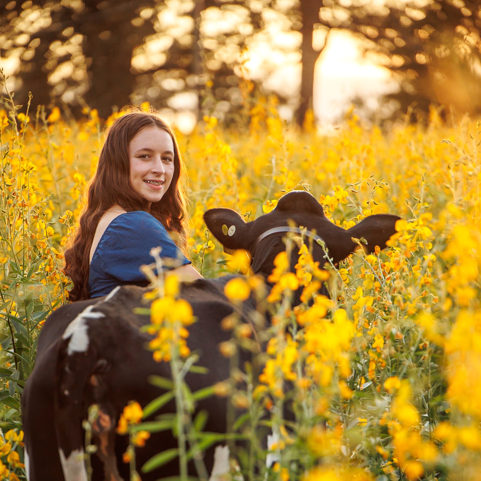 Violet and Dally in a golden field of Sunn Hemp