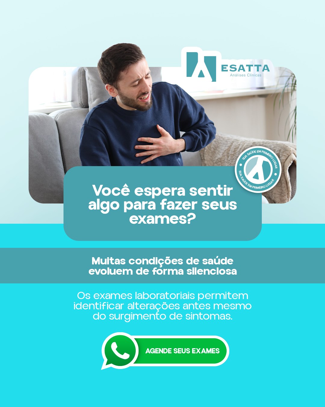 🚨Um dos maiores erros quando falamos de saúde é associar cuidado apenas à presença de sintomas.
Diversas doenças como alterações hormonais, metabólicas ou inflamatórias, podem evoluir sem sinais claros no início.
Os exames laboratoriais são uma ferramenta essencial para monitorar o organismo e identificar essas alterações de forma precoce.
Cuidar da saúde não é reagir.
É acompanhar, prevenir e agir no momento certo.
👉 Inclua os exames na sua rotina e cuide da sua saúde de forma completa.