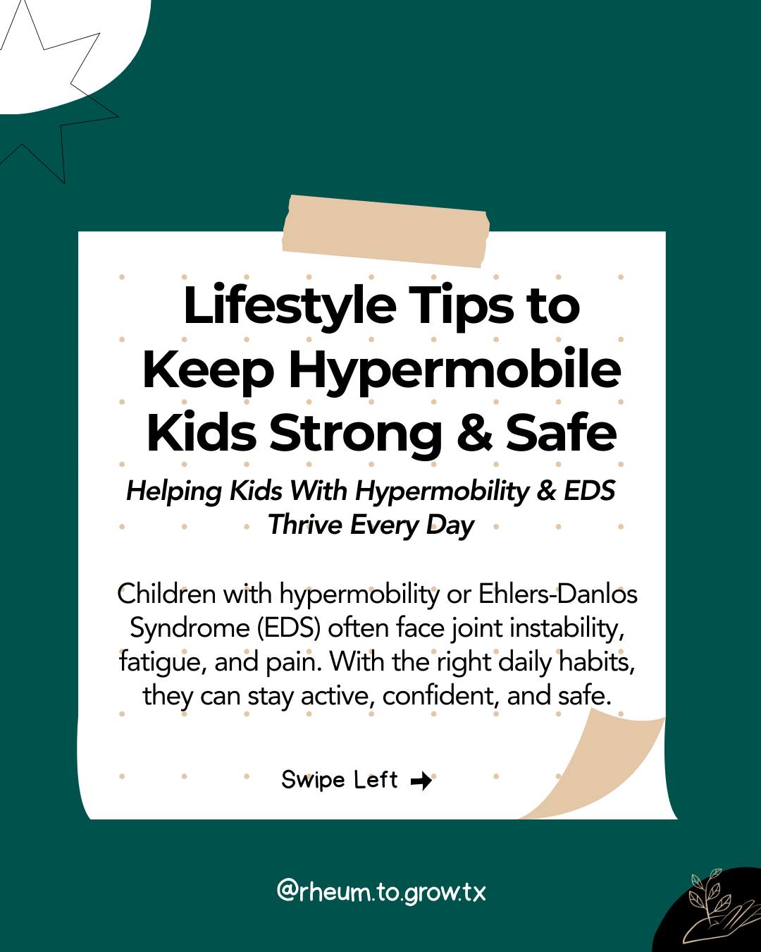 Lifestyle Tips to Keep Hypermobile Kids Strong and Safe 💙
Helping Kids With Hypermobility & EDS Thrive Every Day
Children with hypermobility or Ehlers-Danlos Syndrome (EDS) often deal with joint instability, fatigue, and pain, making everyday activities harder than they should be. While there’s no cure, the right lifestyle strategies can protect joints, prevent injuries, and support energy and confidence 🌱
Top tips for parents 👇
Focus on safe strengthening 💪
✨ Low-impact movement like swimming, cycling, or resistance bands helps stabilize joints
✨ Prioritize core strength and joint-friendly exercises to reduce injury risk
Pace activities & rest strategically ⏱️
✨ Break tasks into smaller chunks
✨ Build in frequent rest to prevent overuse and flares
Joint protection & ergonomics 🖐️
✨ Teach kids to avoid locking or hyperextending elbows, knees, and fingers
✨ Use supportive shoes, braces, or ergonomic seating when helpful
Nutrition & hydration 🥗💧
✨ Adequate protein, calcium, and vitamin D support muscle and bone health
✨ Good hydration can reduce fatigue and support connective tissue
Sleep & recovery 🛌
✨ Keep consistent sleep schedules
✨ Quality sleep helps decrease pain, fatigue, and flare frequency
Why this matters 💡
✔️ These strategies improve mobility and reduce injuries
✔️ Small daily habits add up over time
✔️ Kids feel more confident participating in school, sports, and play
✔️ Partnering with physical therapists or pediatric rheumatologists ensures safe, personalized care
👉 Save this post to share with another parent
🤍 Want guidance on helping your child with hypermobility or EDS thrive?
🔗 Click the link in bio to book a call with Dr. Singla
👉Comment the word STACK to receive the link to download our free guide: The Pyramid Stack: A step by step guide to level up your child’s autoimmune care.
#autoimmunewellness #chronicillnesscommunity #houstontexas #texas #pediatricrheumatologist