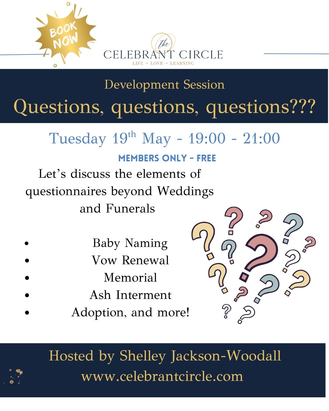 As celebrants, we understand the importance of a well-crafted questionnaire. While we often focus on those used for weddings and funerals, this session invites you to explore questionnaires for a wider range of ceremonies.
Join us on Tuesday, 19th May from 19:00 - 21:00 as we dive into the essential components that make these questionnaires effective, meaningful, and adaptable for different occasions.
If there’s a specific type of questionnaire you’d like us to cover, feel free to email us in advance; we’d love to include your ideas.
👉 Free for members of the Celebrant Circle
👉 Not a member? Join our membership online today
#CelebrantCommunity
#ProfessionalDevelopment
#celebrantcircleuk
#ProfessionalDevelopment