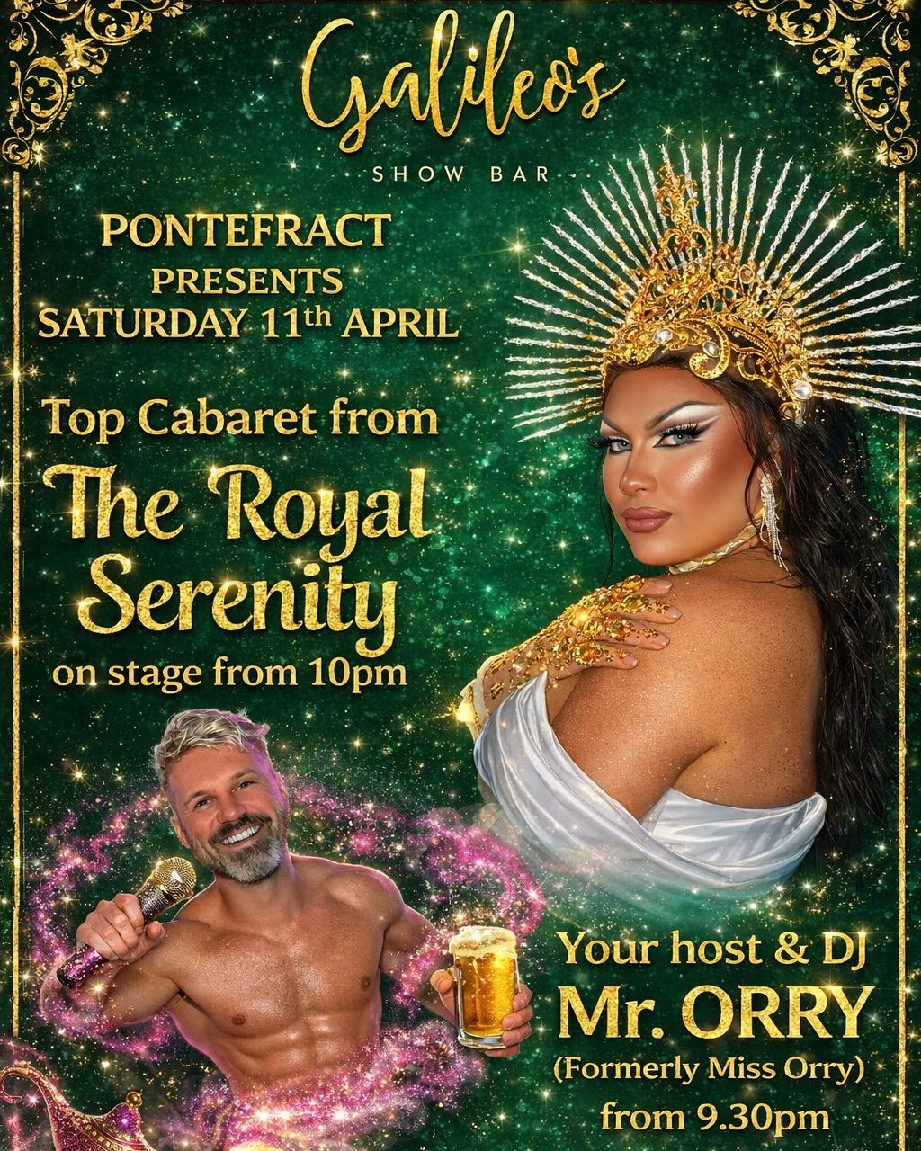 💋✨ Darlings, the sun has made her grand entrance and you know what that means… it’s time to celebrate in true Galileo's fashion! ✨💋
THIS WEEKEND AT GALILEOS:
💃 FRIDAY – The utterly fabulous @muthatucka is on the decks and bringing the party ALL night long!
🍸 Expect mad drinks offers, big tunes and even bigger energy!
👑 SATURDAY – Your glamorous host @mrorryofficial is joined by sensational Cabaret from @theroyalserenity for a night of pure sparkle, sass and entertainment!
So dust off your dancing shoes, glam up your gang, and get yourselves down for a weekend dripping in glitter, giggles and gorgeous chaos 💅✨
Galileo's, darling… where else would you be?
#Galileos #ServingWeekendRealness #CampAndCabaret #WeekendPlansSorted #DrinksDealsDarling