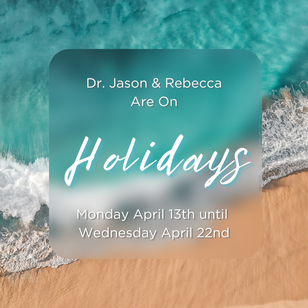 Dr. Jason & Rebecca Are On Holidays! 😎☀
Dr. Jason & Rebecca will be away from Monday April 13th until Wednesday April 22nd. They will be back in both clinics Thursday April 23rd during our regular clinic hours.
But we are excited to have Dr. Jackson Cleave helping out in both clinics while they're away. He will be in the Kingston clinic Monday April 13th and Monday April 20th during our afternoon hours, and he will be in the Shannonville clinic Tuesday April 14th and Tuesday April 21st during our regular clinic hours.
#kingstonontario #shannonvilleontario #foreveryoungchiropractic #holidays