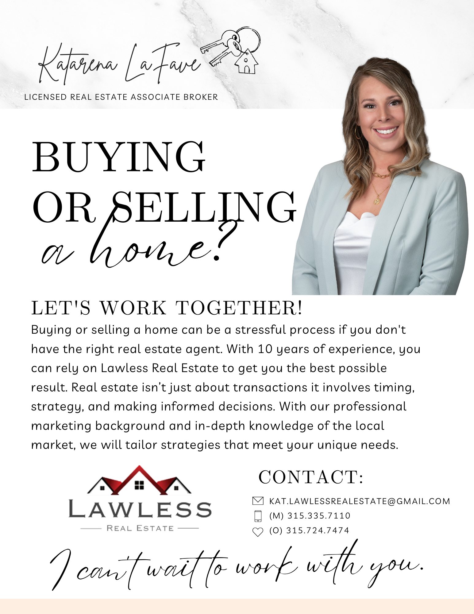 🏡 Thinking About Buying or Selling? Let’s Make It Happen.
The market is always moving and whether you’re ready to:
✨ Buy your first home
✨ Upgrade to your dream house
✨ Downsize
✨ Invest
✨ Or sell and relocate out of state
I’m here to guide you every step of the way.
Buying? I’ll help you navigate pricing, negotiations, inspections, and financing so you feel confident not overwhelmed.
Selling? I’ll position your home to stand out, attract serious buyers, and maximize your value.
Real estate isn’t just about transactions, it’s about timing, strategy, and making smart moves.
📩 Message me if you’re even thinking about making a move. Let’s talk strategy and see what makes sense for you.
Katarena LaFave
Associate Broker with Lawless Real Estate 🏡
(M) 315-335-7110
(O) 315-724-7474
(E) Kat.lawlessrealestate@gmail.com
#BuyWithConfidence #SellSmart #RealEstate #HomeGoals