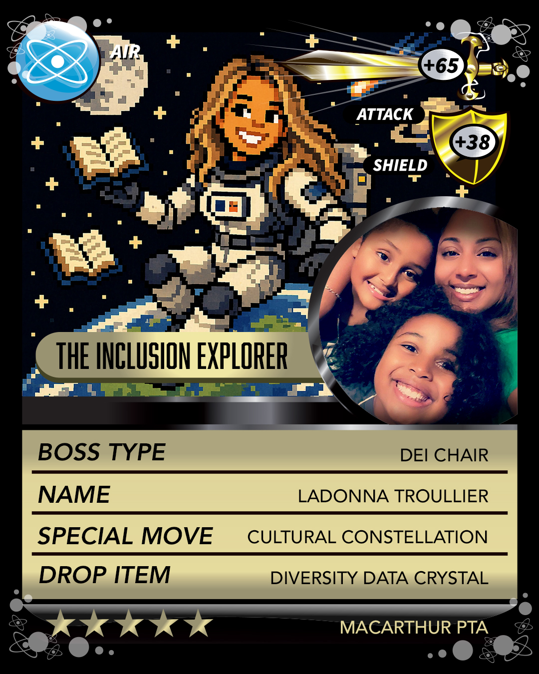 Launching into a world of discovery, it’s LaDonna Troullier — MacArthur PTA’s DEI Chair and Lakewood's space traveler.
On a mission to explore and celebrate the many cultures that make up our community, LaDonna helps the PTA create a welcoming and inclusive environment for all. Guided by curiosity and connection, she brings people together across every corner of the “galaxy.”
Back at home base, she loves spending time with her family — especially her boys — and enjoys reading, arts and crafts, and creative adventures along the way.