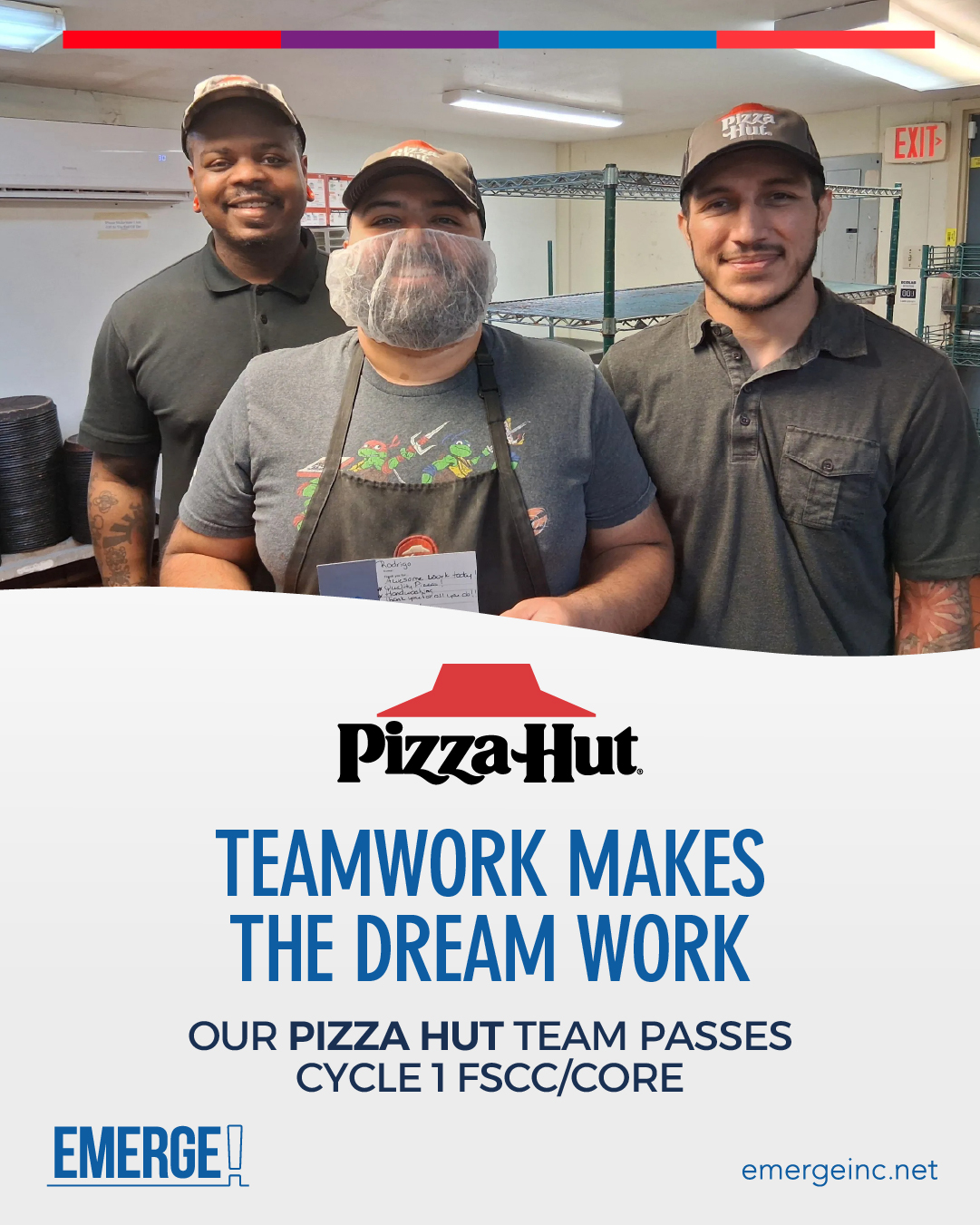 Preparation. Teamwork. Execution.
That combination helped our Pizza Hut team successfully pass Cycle 1 FSCC/CORE, a milestone that reflects strong leadership and a shared commitment to doing things right.
Every manager and team member played a role in this achievement, and it shows the kind of consistency that helps restaurants thrive.
Great work to this team and the momentum you continue building at Emerge Restaurants!
#PizzaHut #TeamWin #FoodSafetyFirst #GreatTeams #ConsistencyWins #Teamwork #ProudMoment #RestaurantLife #WinningTogether #OnPoint #CelebrateSuccess #EmergeRestaurants