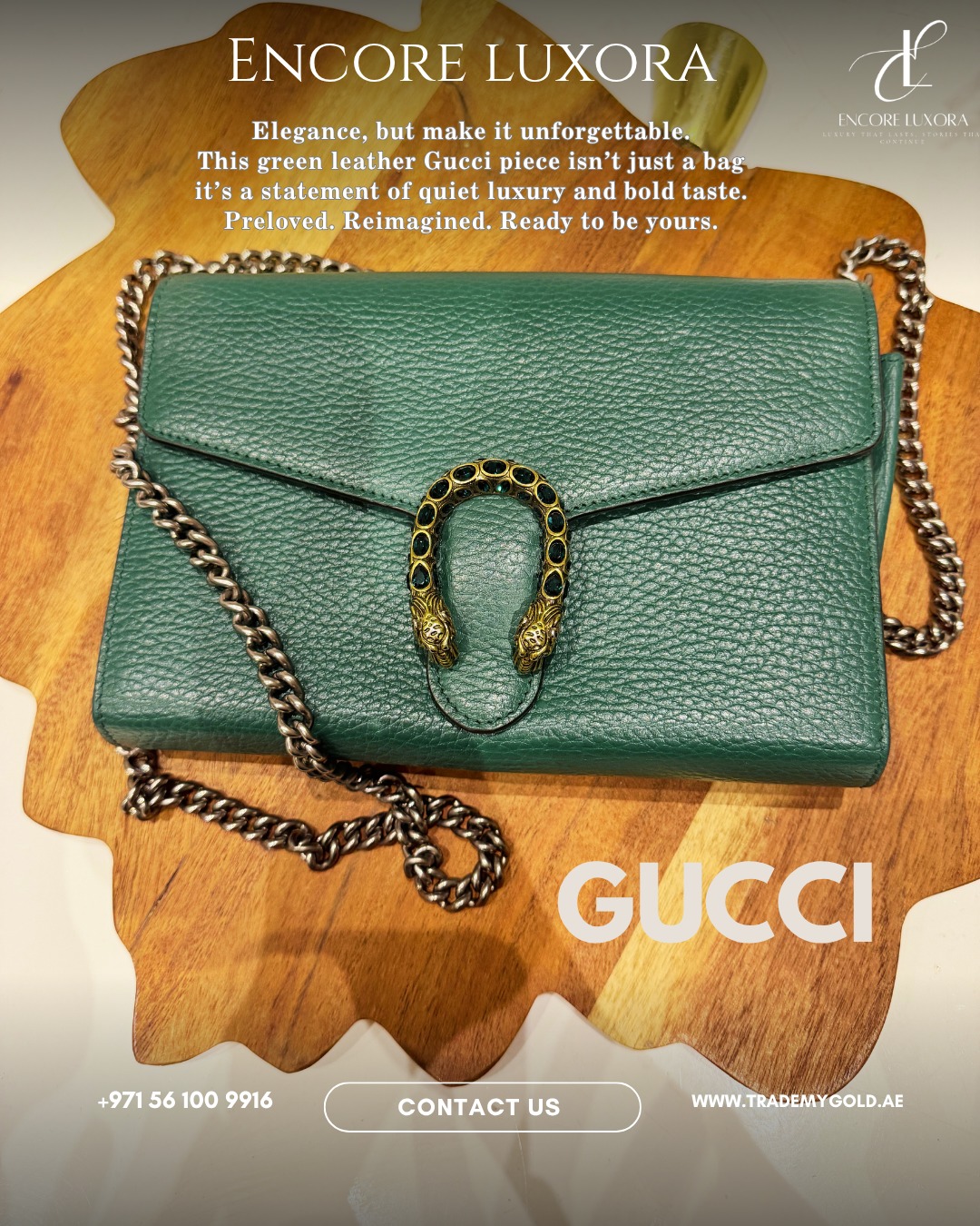 Turn heads without saying a word 💚
This green leather Gucci bag is where timeless design meets bold elegance. Preloved, authenticated, and ready for its next story.
Because real luxury is never wasted—it’s passed on.
📞 Enquiry: +971 56 100 9916
🌐 www.encoreluxora.com
📍 Dubai
Own the story. Carry the legacy
#preloved #luxurylifestyle #bag #bottegaveneta #encoreluxora