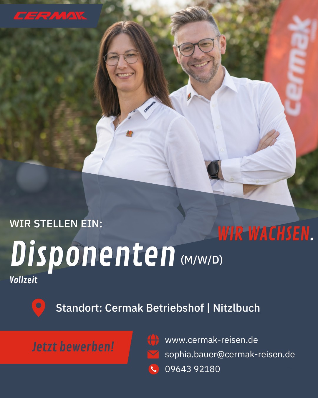 🚀 Wir wachsen – wachse mit uns!
Du behältst den Überblick, organisierst gerne und liebst es, wenn alles rund läuft? Dann bist du bei uns genau richtig!
👉 Wir suchen Disponenten (m/w/d) in Vollzeit
📍 Standort: Cermak Betriebshof | Nitzlbuch
💼 Das erwartet dich:
• Planung und Koordination von Fahrzeugen & Fahrpersonal
• Sicherstellung eines reibungslosen Betriebsablaufs
• Zentrale Rolle im Fuhrparkmanagement
• Abwechslungsreiche Aufgaben im Tagesgeschäft
🙌 Das bringst du mit:
• Organisationstalent & Teamgeist
• Kommunikationsstärke und Eigeninitiative
• Idealerweise Erfahrung in Disposition oder Transport
• Sicherer Umgang mit EDV-Systemen
Werde Teil eines starken Teams und gestalte unsere Zukunft aktiv mit!
📩 Jetzt bewerben: sophia.bauer@cermak-reisen.de
🌐 www.cermak-reisen.de
📞 09643 92180
#Cermak #Karriere #Jobangebot #Disposition #WirWachsen