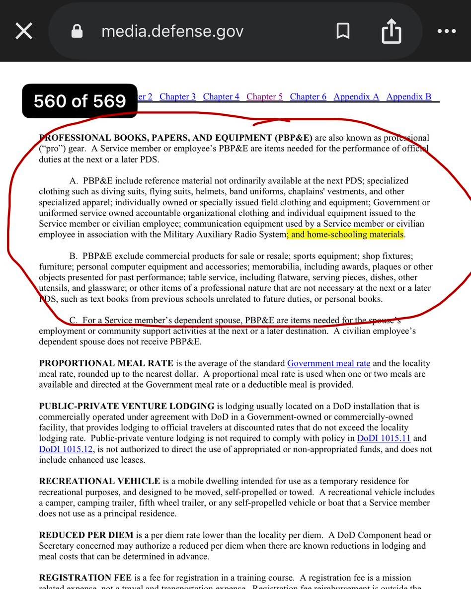 BREAKING NEWS!
UPDATE TO JTR!
HOME SCHOOL EQUIPMENT IS NOW COUNTED AS PRO GEAR!
It is now listed in the JTR as authorized pro gear!
#pcslikeapro #homeschool #progear
