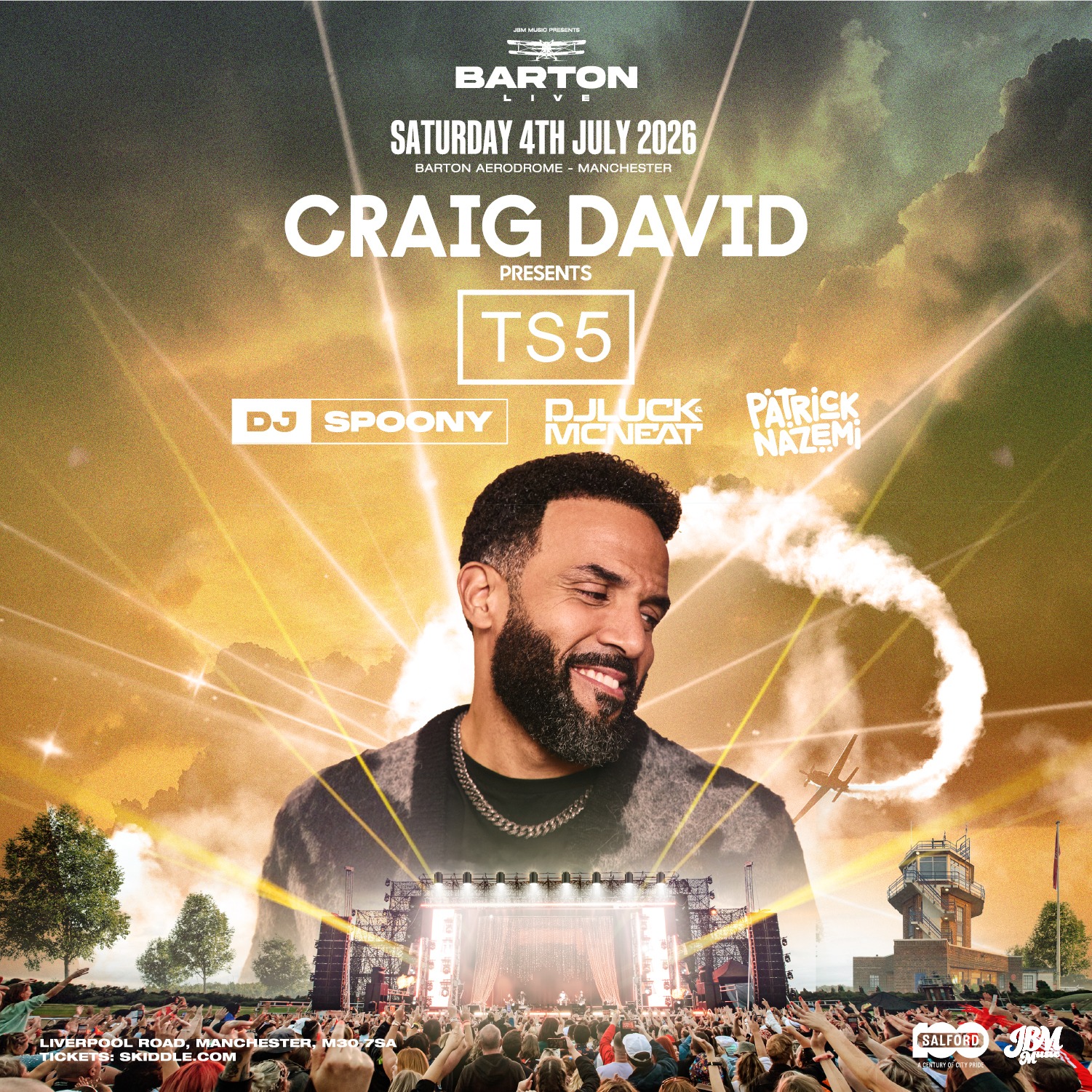 TS5: FULL LINE UP ANNOUNCED! 🔥
The full line up is now announced for Craig David Presents: TS5 at Manchester Barton Aerodrome on Saturday 4th July
UK garage pioneer and radio legend DJ Spoony, iconic duo DJ Luck & MC Neat behind some of the biggest garage anthems ever made, and Patrick Nazemi bringing the energy with his signature feel-good house selections 💥
Tickets selling fast - bit.ly/TS5MCR
@bartonlive