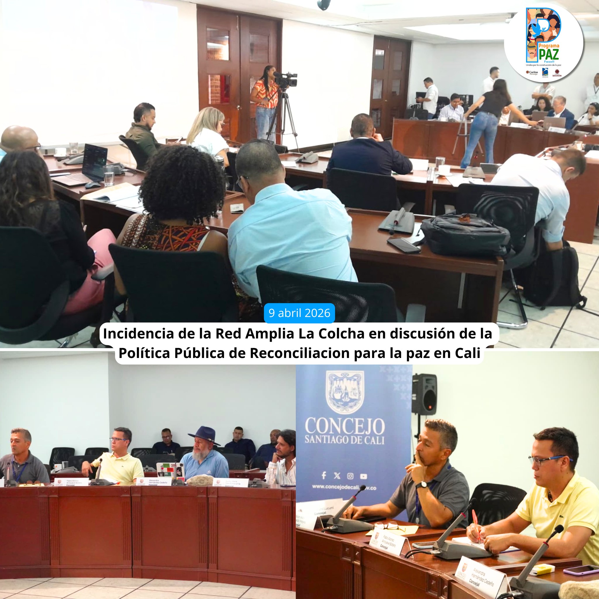 En el Consejo Distrital de Paz de Cali se ha iniciado la discusión del Acuerdo Municipal No. 081 en virtud del cual se crea la Política Pública de Reconciliación para la Paz, iniciativa presentada por la Alcaldía de Cali (Secretaría de Paz). En este contexto, la Red Amplia La Colcha, con el apoyo de FICONPAZ, viene dando asistencia técnica al estudio de este importante tema, desde su lugar como integrante del Consejo Distrital de Paz de Cali y como parte de los objetivos del Programa Paz en el Valle del Cauca.
El Programa Paz - Fase II es acompañado por FICONPAZ, con el apoyo de @caritas_norge.
@secpazycccali
@redlacolcha