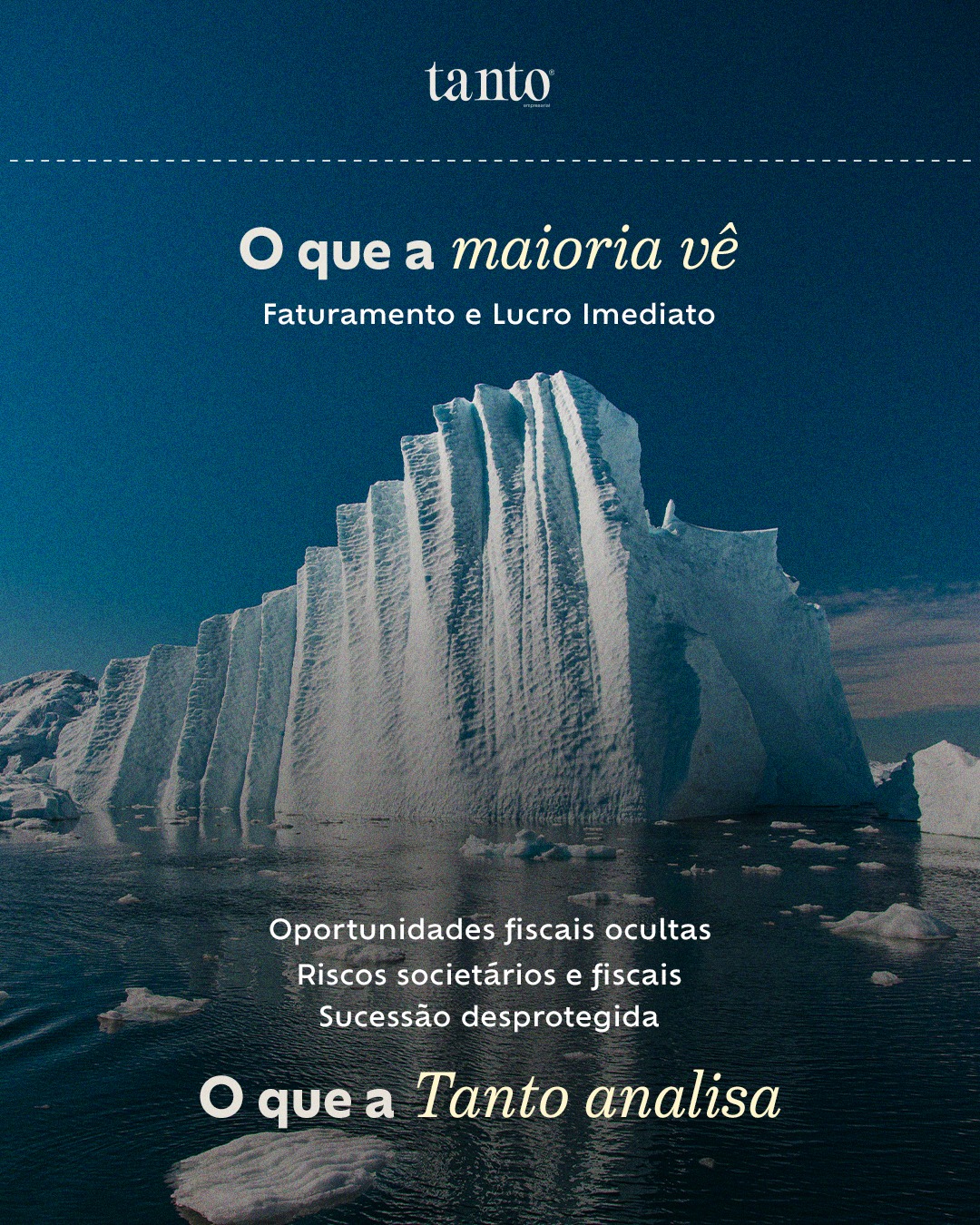 O faturamento é o que brilha aos olhos e atrai investimentos, mas ele é apenas a ponta do iceberg. O que realmente sustenta, ou afunda, uma empresa a longo prazo é o que está mais abaixo da superfície. Enquanto muitos focam apenas no lucro imediato, a Tanto Empresarial mergulha na estrutura técnica que ninguém vê:
● Segurança Jurídica: proteção contra riscos que podem travar a operação.
● Conformidade Tributária: identificação de oportunidades fiscais e redução de
passivos.
● Estrutura Societária: organização entre sócios para evitar conflitos futuros.
● Proteção Patrimonial: blindagem do que você levou anos para construir.
Nosso trabalho é garantir que a base do seu negócio seja sólida o suficiente para que o seu lucro continue crescendo sem riscos de naufrágio. O que sustenta o seu crescimento hoje?
#GestãoEstratégica #EficiênciaFiscal #EstruturaSocietária
#CrescimentoSustentável #ConsultoriaEmpresarial