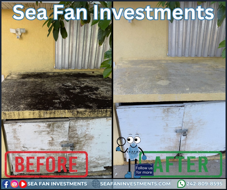Organic growth is a living organism that needs to feed. Most people think its just an eyesore but the reality is that it seriously damages surfaces. Sea Fan Investments are experts at removing organics from virtually every exterior surface.
Want to learn more? Check out our blog on soft washing:
https://www.seafaninvestments.com/post/what-is-soft-washing
We don't just pressure clean! We are your soft washing professionals and provide complete exterior cleaning solutions! Concrete cleaning, house washing, roof cleaning, driveways, windows, decks, docks, pool surrounds, patios, surface sealing, paver restoration, and much more.
We have cleaned homes of all sizes, multi family properties, businesses, school campuses, churches, gas stations, apartment complexes, and manufacturing facilities. Big or small, we've cleaned it all. What can we clean for you?
We are always looking for ways to help you manage and maintain your investment.
We service Freeport, Grand Bahama π§πΈπ§πΈπ§πΈ and cater to all your property management needs.
Visit our website https://www.seafaninvestments.com/
Check us out on Google https://maps.app.goo.gl/FtLupz7nk7yhbf917
Follow us on Facebook https://www.facebook.com/SeaFanInvestments
Follow us on Instagram https://www.instagram.com/seafaninvestments/
Watch and subscribe to us on YouTube
https://www.youtube.com/channel/UCNAsDyoYIpteVf6pDe5iCQw
#pressurewashing #softwashing #roofcleaning #housewash #deckcleaning #DockCleaning #seafaninvestments #guttercleaning #drivewaycleaning #concretecleaning #soffitcleaning #sealing #stuccocleaning #poolsurroundcleaning #brickcleaning #stonecleaning #commercialroofcleaning #paversealing #dumpstercleaning #woodcleaning #oilremoval #oxidizationremoval #rusttreatment #graffitiremoval #windowcleaning #commercialcleaning #parkinglotcleaning #patiocleaning #pressurewashinggrandbahama #pressurecleaningfreeportbahama