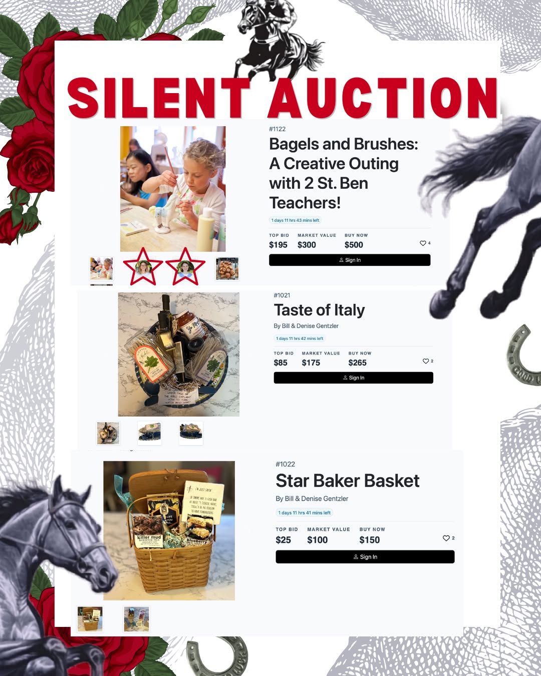 We love all of our teachers at St. Ben’s—they are so creative, dedicated, and inspiring. Don’t miss the opportunity to bid in the silent auction on extra-fun activities hosted by Ms. Ramsey and Ms. Megan.
✨ Carefully curated, delicious baskets by our very own former history teacher, Mr. Gentzler.