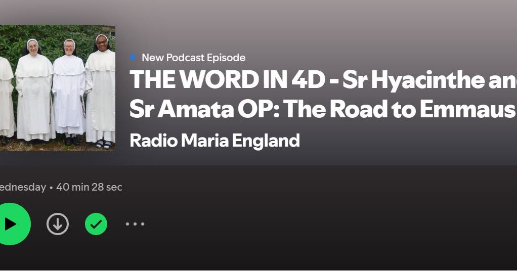 The sisters have recommenced the Word in 4D after our break for the Easter Octave! You can tune into the latest episode now, in which Sr Hyacinthe and Sr Amata explore the account of the Road to Emmaus with Fr Toby, using the 4 pillars of the Catechism.
Listen now: https://open.spotify.com/episode/6oD4XOwKERC4tMElH3GK4K?si=0df6b23b41d4440c
#wordin4d #radiomaria #mission #preaching #catechesis