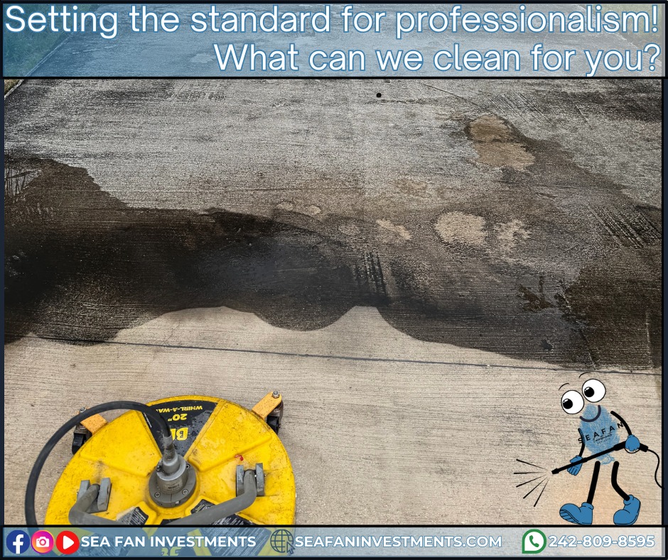 Sea Fan Investments are your flatwork cleaning specialists! Wondering what flatwork is? Any horizontal hardscape such as concrete, asphalt, tile, bricks, cobbles, slate, stone, marble, travertine, and coated surfaces.
Want to learn more? Check out our blog on pressure washing:
https://www.seafaninvestments.com/post/what-is-pressure-washing
We don't just pressure clean! We are your soft washing professionals and provide complete exterior cleaning solutions! Concrete cleaning, house washing, roof cleaning, driveways, windows, decks, docks, pool surrounds, patios, surface sealing, paver restoration, and much more.
We have cleaned homes of all sizes, multi family properties, businesses, school campuses, churches, gas stations, apartment complexes, and manufacturing facilities. Big or small, we've cleaned it all. What can we clean for you?
We are always looking for ways to help you manage and maintain your investment.
We service Freeport, Grand Bahama π§πΈπ§πΈπ§πΈ and cater to all your property management needs.
Visit our website https://www.seafaninvestments.com/
Check us out on Google https://maps.app.goo.gl/FtLupz7nk7yhbf917
Follow us on Facebook https://www.facebook.com/SeaFanInvestments
Follow us on Instagram https://www.instagram.com/seafaninvestments/
Watch and subscribe to us on YouTube
https://www.youtube.com/channel/UCNAsDyoYIpteVf6pDe5iCQw
#pressurewashing #softwashing #roofcleaning #housewash #deckcleaning #DockCleaning #seafaninvestments #guttercleaning #drivewaycleaning #concretecleaning #soffitcleaning #sealing #stuccocleaning #poolsurroundcleaning #brickcleaning #stonecleaning #commercialroofcleaning #paversealing #dumpstercleaning #woodcleaning #oilremoval #oxidizationremoval #rusttreatment #graffitiremoval #windowcleaning #commercialcleaning #parkinglotcleaning #patiocleaning #pressurewashinggrandbahama #pressurecleaningfreeportbahama