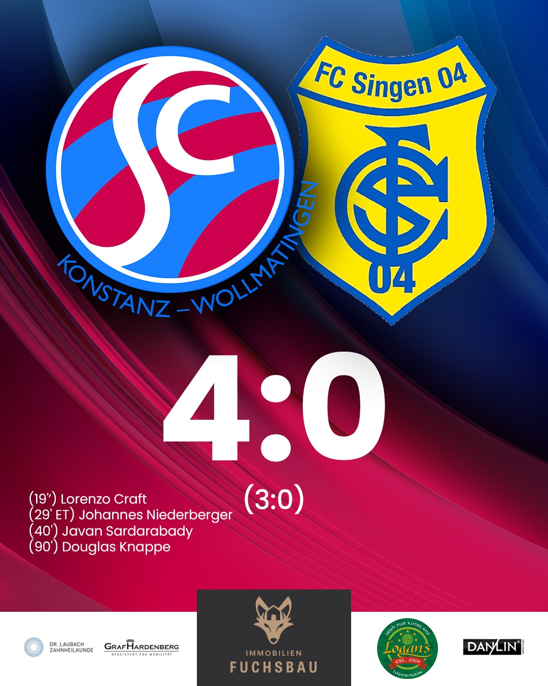 #DERBYSIEGER ⚽🥳
SC Konstanz-Wollmatingen
vs. FC Singen 04
// 4:0 (3:0)
#landesliga #sckw #fcsingen #heimsieg