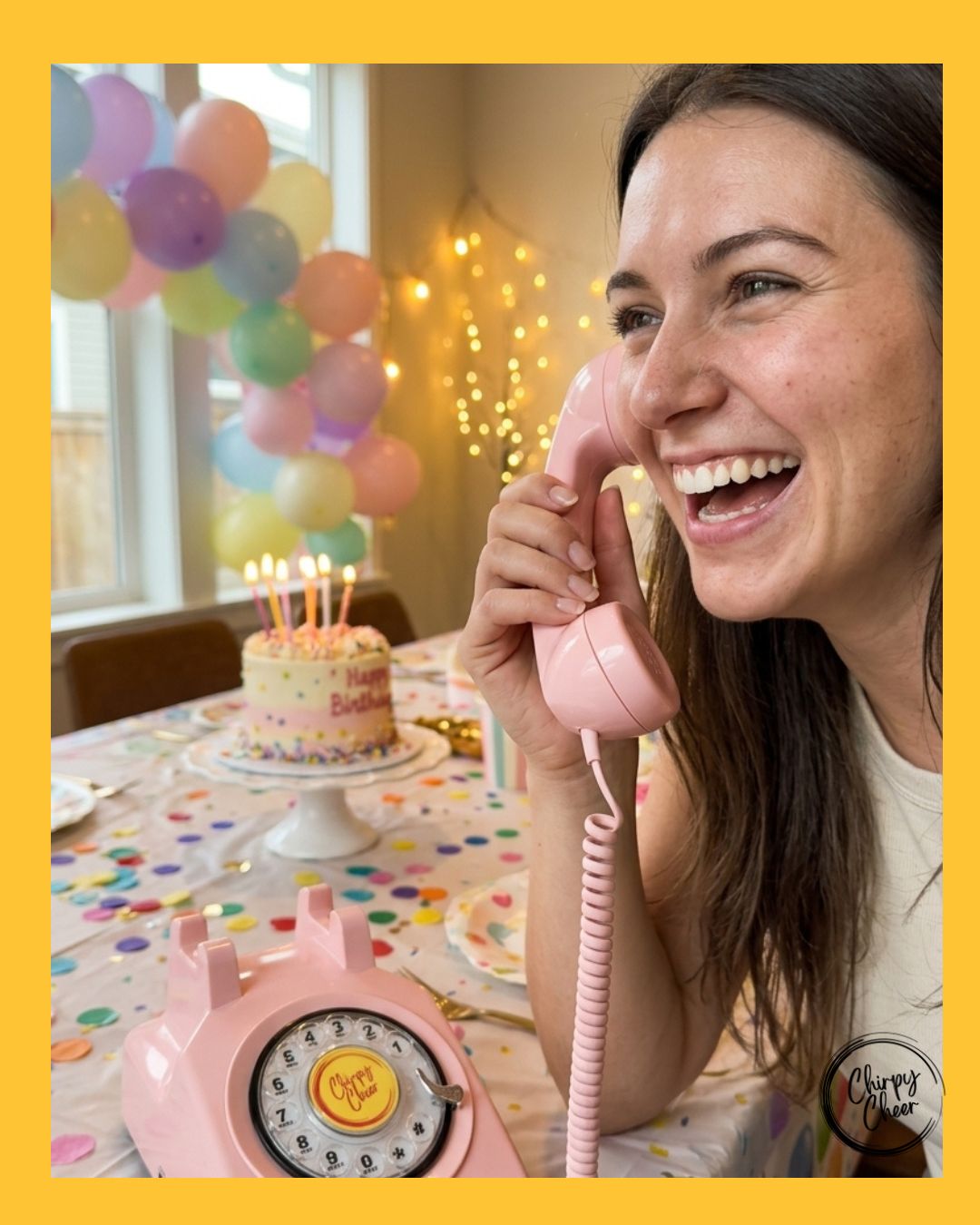 It’s her day… and yes, she’s leaving herself a message 💁🏽♀️📞
#ChirpyCheer #BirthdayVibes #EventMemories #AudioGuestbook #PartyMoments