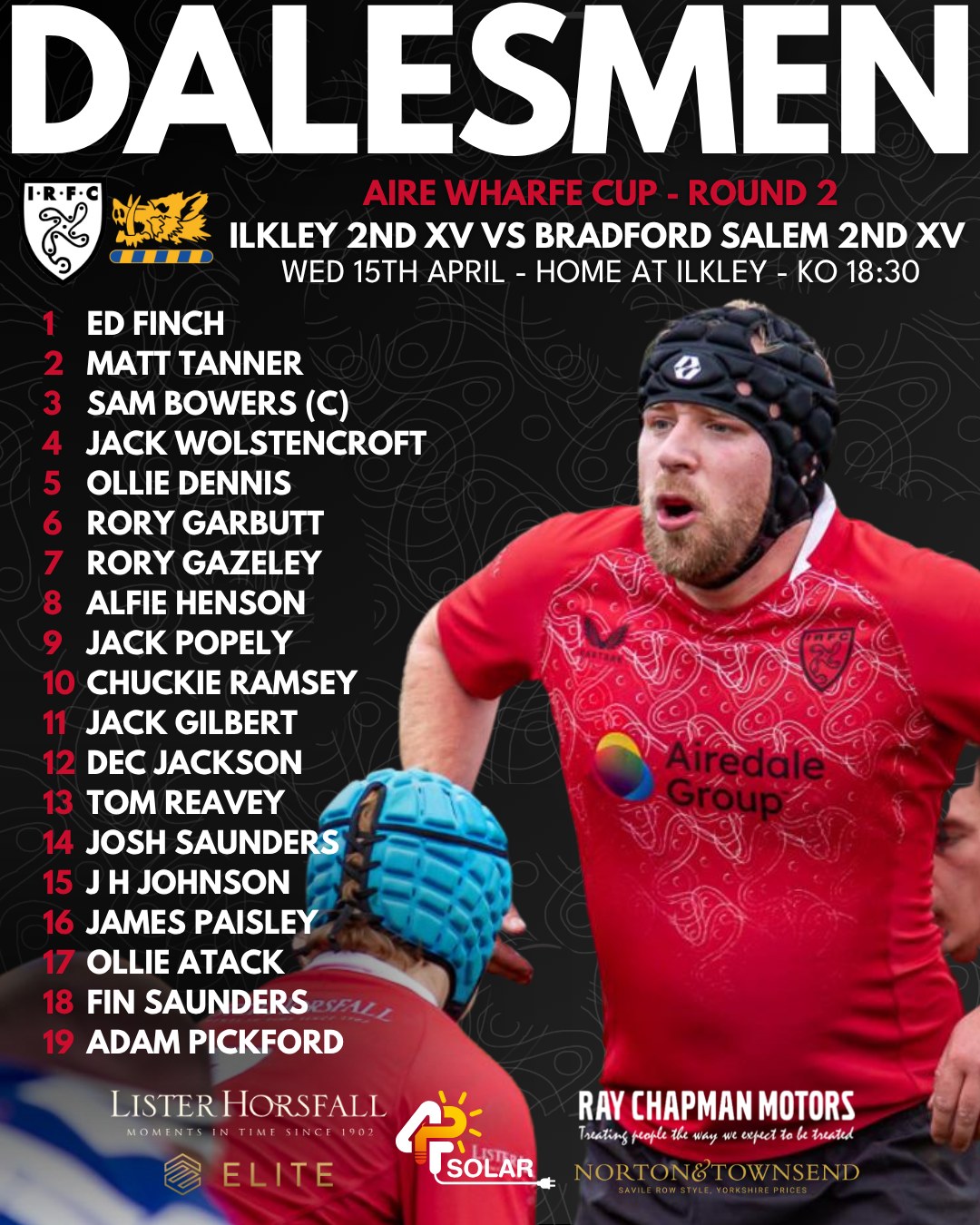 Ilkley host Bradford Salem TONIGHT at Stacks Field with Kick off 18:30 for the Round 2 of the Aire Wharfe Cup.
The team is ready after a good week of training and a good performance on Saturday, we’re even seeing a return of club legend Chuckie Ramsey into the team.
We appreciate that it’s a Wednesday evening but we’d love to see as many supporters as we can tonight at Stacks Field. Good luck lads!
Wednesday 15th April
Ilkley 2nd XV vs Bradford Salem 2nd XV - Home At Ilkley - KO 18:30
#uptheilk #ilkley #rugby #ilkleyrugbyclub