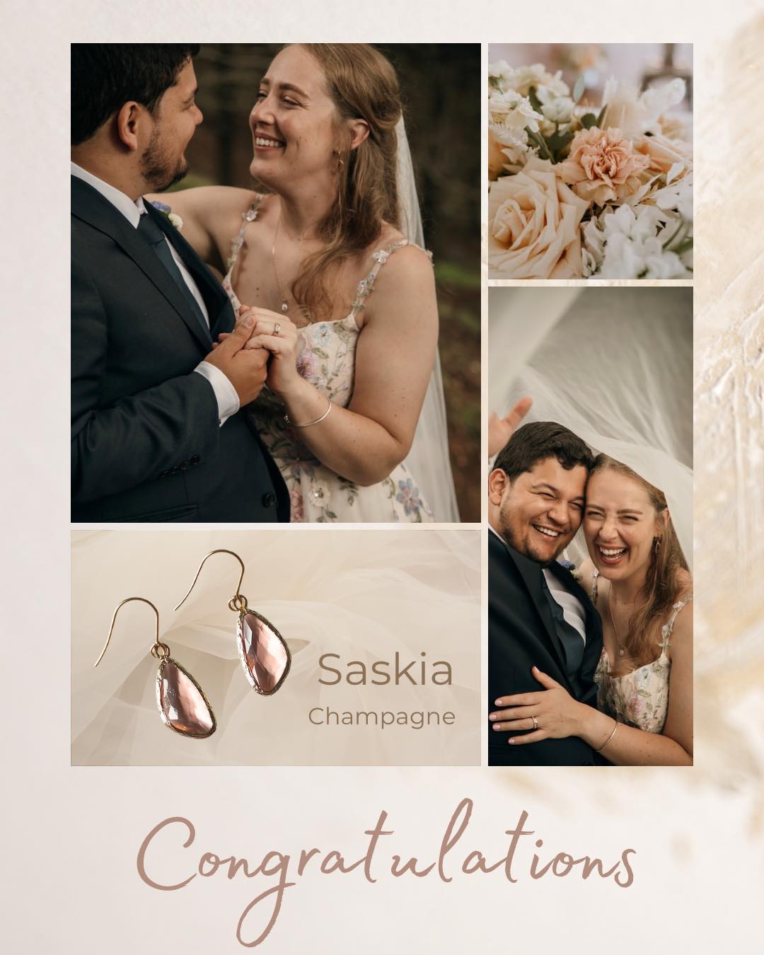 Congratulations to the bride and groom! 🥂
Esther chose our elegant Saskia in Champagne — a truly beautiful choice
You look absolutely gorgeous, Esther 🤍
#weddings #bride #bridalearrings #nzweddingphotographer #brideandgroom