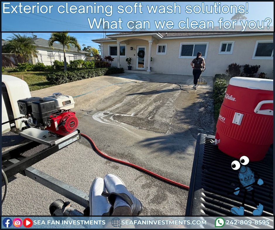 Fast and efficient driveway cleaning with Sea Fan Investments.
Want to learn more? Check out our blog on pressure washing:
https://www.seafaninvestments.com/post/what-is-pressure-washing
We don't just pressure clean! We are your soft washing professionals and provide complete exterior cleaning solutions! Concrete cleaning, house washing, roof cleaning, driveways, windows, decks, docks, pool surrounds, patios, surface sealing, paver restoration, and much more.
We have cleaned homes of all sizes, multi family properties, businesses, school campuses, churches, gas stations, apartment complexes, and manufacturing facilities. Big or small, we've cleaned it all. What can we clean for you?
We are always looking for ways to help you manage and maintain your investment.
We service Freeport, Grand Bahama π§πΈπ§πΈπ§πΈ and cater to all your property management needs.
Visit our website https://www.seafaninvestments.com/
Check us out on Google https://maps.app.goo.gl/FtLupz7nk7yhbf917
Follow us on Facebook https://www.facebook.com/SeaFanInvestments
Follow us on Instagram https://www.instagram.com/seafaninvestments/
Watch and subscribe to us on YouTube
https://www.youtube.com/channel/UCNAsDyoYIpteVf6pDe5iCQw
#pressurewashing #softwashing #roofcleaning #housewash #deckcleaning #DockCleaning #seafaninvestments #guttercleaning #drivewaycleaning #concretecleaning #soffitcleaning #sealing #stuccocleaning #poolsurroundcleaning #brickcleaning #stonecleaning #commercialroofcleaning #paversealing #dumpstercleaning #woodcleaning #oilremoval #oxidizationremoval #rusttreatment #graffitiremoval #windowcleaning #commercialcleaning #parkinglotcleaning #patiocleaning #pressurewashinggrandbahama #pressurecleaningfreeportbahama