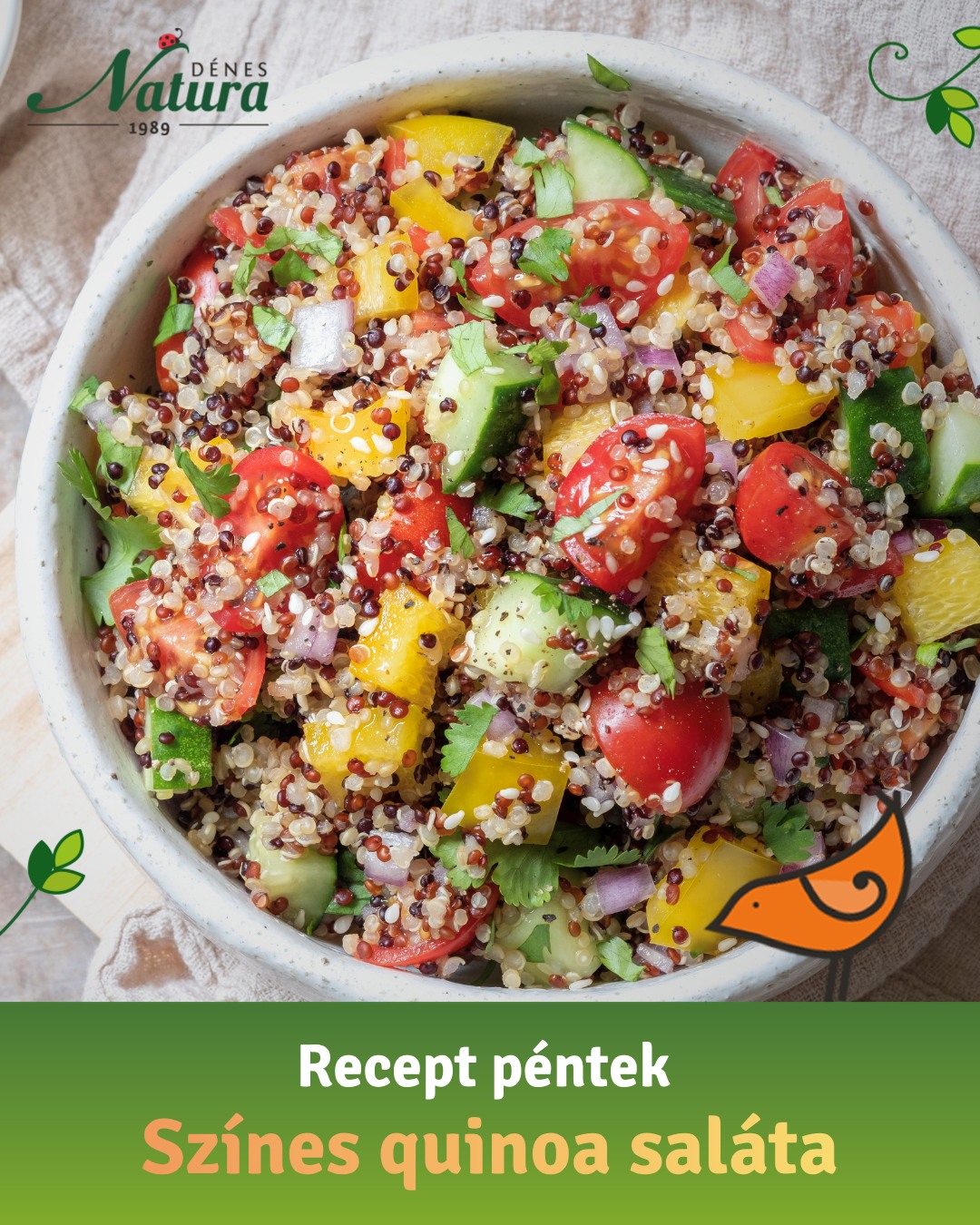 🌿 Friss, színes és tápláló: Trikolor quinoasaláta 🌿
Dobd fel a mindennapokat egy könnyed, mégis laktató fogással! Ez a színes quinoasaláta roppanós zöldségekkel és citrusos olívaöntettel igazi frissítő választás a tudatos étkezéshez. 🥗✨
🥣 Hozzávalók (4–5 adaghoz):
A salátához:
– 250 g Dénes-Natura Trikolor quinoa
– 1 tk. VegaNatura ételízesítő
– 1 db kígyóuborka
– 12–15 db koktélparadicsom
– 1 db sárga kaliforniai paprika
– 1 kis fej lilahagyma
– 1 marék friss petrezselyem
– 1 marék friss bazsalikom
– 3 evőkanál Dénes-Natura pirított napraforgó
Az öntethez:
– 5 evőkanál extra szűz olívaolaj
– 1,5–2 evőkanál frissen facsart citromlé
– Só ízlés szerint
– Frissen őrölt fekete bors
– (Opcionálisan: kevés reszelt fokhagyma az intenzívebb ízért)
👩🍳 Elkészítés:
Öblítsd át alaposan a quinoát, majd kb. 500 ml vízben főzd meg az ételízesítővel 12–15 perc alatt. Hagyd lefedve pihenni 5 percig, majd lazítsd fel villával és hűtsd ki.
Vágd fel a zöldségeket: az uborkát kockázd, a paradicsomokat felezd, a paprikát aprítsd, a hagymát finomra vágd. A zöldfűszereket durvára aprítsd.
Keverd össze az öntet hozzávalóit, ízesítsd sóval, borssal, és ha szeretnéd, adj hozzá egy kevés fokhagymát.
Forgasd össze a kihűlt quinoát a zöldségekkel és a zöldfűszerekkel, majd locsold meg az öntettel.
Szórd meg pirított napraforgómaggal, és tálalás előtt hagyd állni 20–30 percig, hogy az ízek összeérjenek.
✨ Miért szeretjük?
– könnyű, mégis tápláló fogás
– természetes, friss alapanyagokból készül
– fehérje- és rostforrás
– gyorsan elkészíthető, ideális hétköznapokra is
🛒 Az alapanyagokat innen tudod beszerezni:
Trikolor quinoa - https://shop.denes-natura.hu/tricolor_quinoa
VegaNatura - https://shop.denes-natura.hu/veganatura-etelizesito
Pirított napraforgó - https://shop.denes-natura.hu/piritott-napraforgo-250-g
További reformélelmiszerekért nézz körül itt:
shop.denes-natura.hu
Frissítsd fel az étrended egy színes, egészséges salátával! 🌿🥗
#denesnatura #reformreceptek #quinoa #saláta
