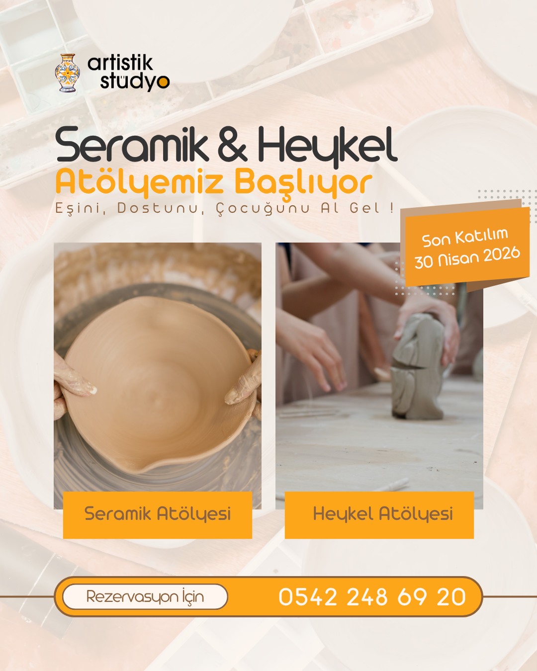 🚀 Yeni Bir Hobiye Hazır Mısın? 🚀
El becerilerini geliştirmek, sanatsal yeteneklerini keşfetmek ve kendi tasarımlarını hayata geçirmek için harika bir fırsat! ✨ Artistik Stüdyo Seramik & Heykel Atölyeleri ile uzman eğitmenler eşliğinde sanatın inceliklerini öğren. 🏺🖼️
Bu atölyeler sadece bir kurs değil, aynı zamanda ruhunu besleyecek, rahatlamanı sağlayacak bir deneyim. 💖
⏰ Son Başvuru: 30 Nisan 2026! Detaylı bilgi ve rezervasyon için hemen ara!
#Seramik #Heykel #SanatKursu #HobiAtölyesi #Artistik #YaratıcıAtölye #ElBecerileri #SanatEğitimi #AtölyeÇalışması #YeniHobi #SanatSeverler #AntalyaEtkinlik