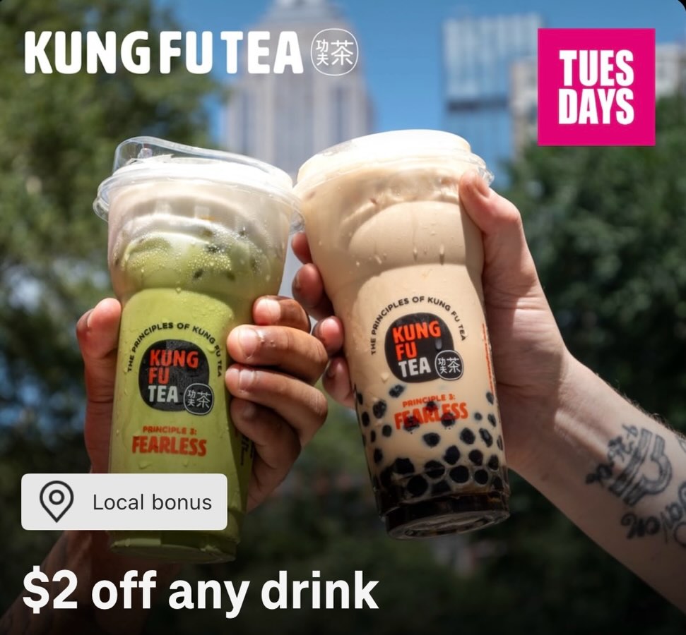 Sip, save, and celebrate 🧋✨
Score a sweet deal with T-Mobile Tuesdays at @kungfutea.medford — enjoy $2 off any drink and treat yourself to your favorite boba, matcha, or milk tea.
Tag your tea buddy and don’t miss out 💛
***Kung Fu Tea App purchase only
#TMobileTuesdays #kungfuteamedford