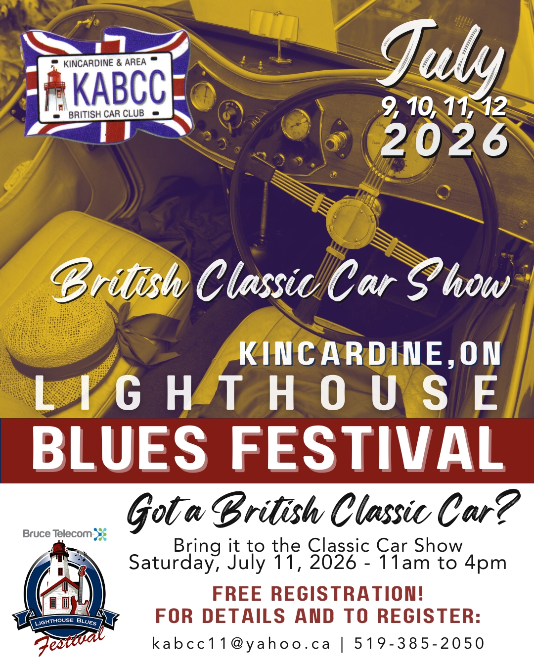 Always a highlight at our free Saturday Street Festival, bring your classic British sportscar to downtown Kincardine on Saturday, July 1, 2026!