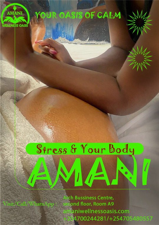 Stress affects your body more than you think.
When stress builds up, it doesn’t just affect your mind; it shows up in your body through tension, headaches, fatigue, and poor sleep.
Your shoulders may feel tight, your back may ache, and your energy may feel low.
Taking time to relax, breathe, and care for your body is essential for your overall well-being.
📍 Arch Business Centre, 2nd Floor, Room A9, Along Eastern Bypass
📞 0700 244 281 | 0705 480 557
#StressRelief #BodyWellness #SelfCare #AmaniWellnessOasis