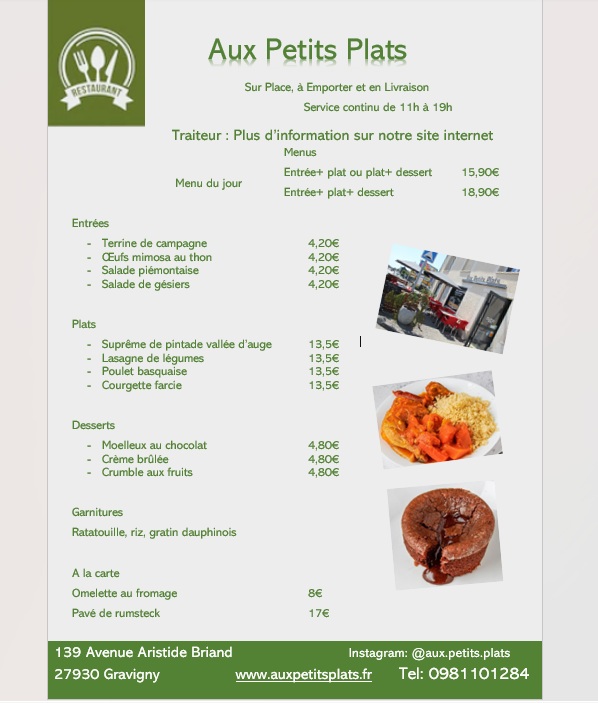 Menu du jour Mercredi 15 avril.