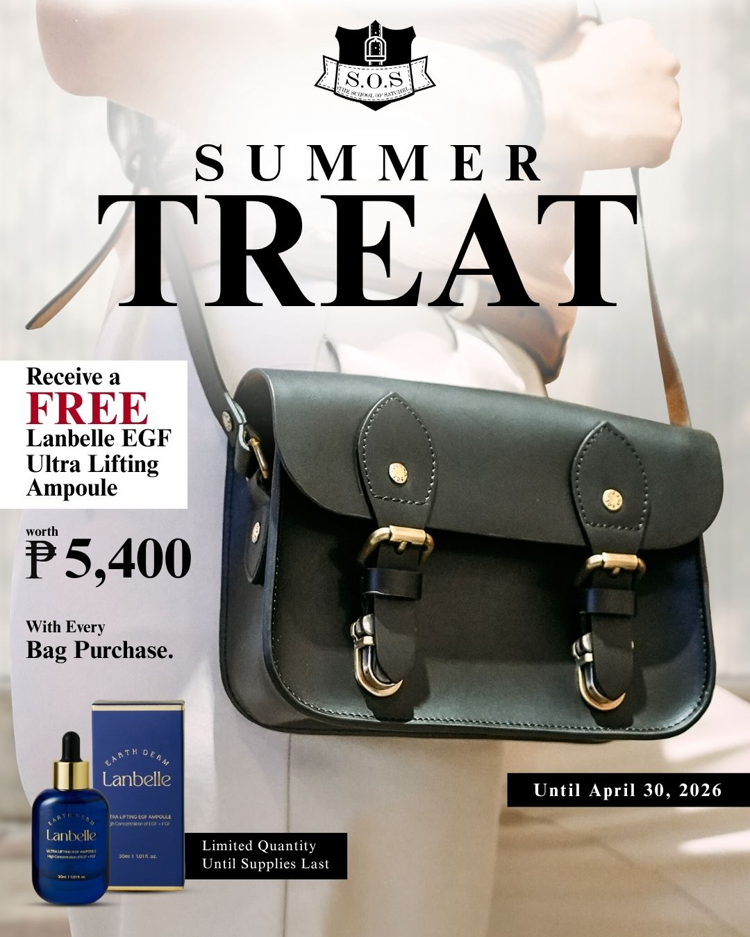 Crafted to last, paired with care that’s just as mindful✨ Get a free Lanbelle EGF Ultra Lift Ampoule (₱5,400) with any bag purchase. Clean, gentle, and made with nature in mind🥰
Until supplies last, sitewide and at our physical store.
📍 SM Megamall, 3rd Level, Mega B
💳 www.theschoolofsatchel.com
#TheSchoolofSatchel #PremiumLeather #leatherbag