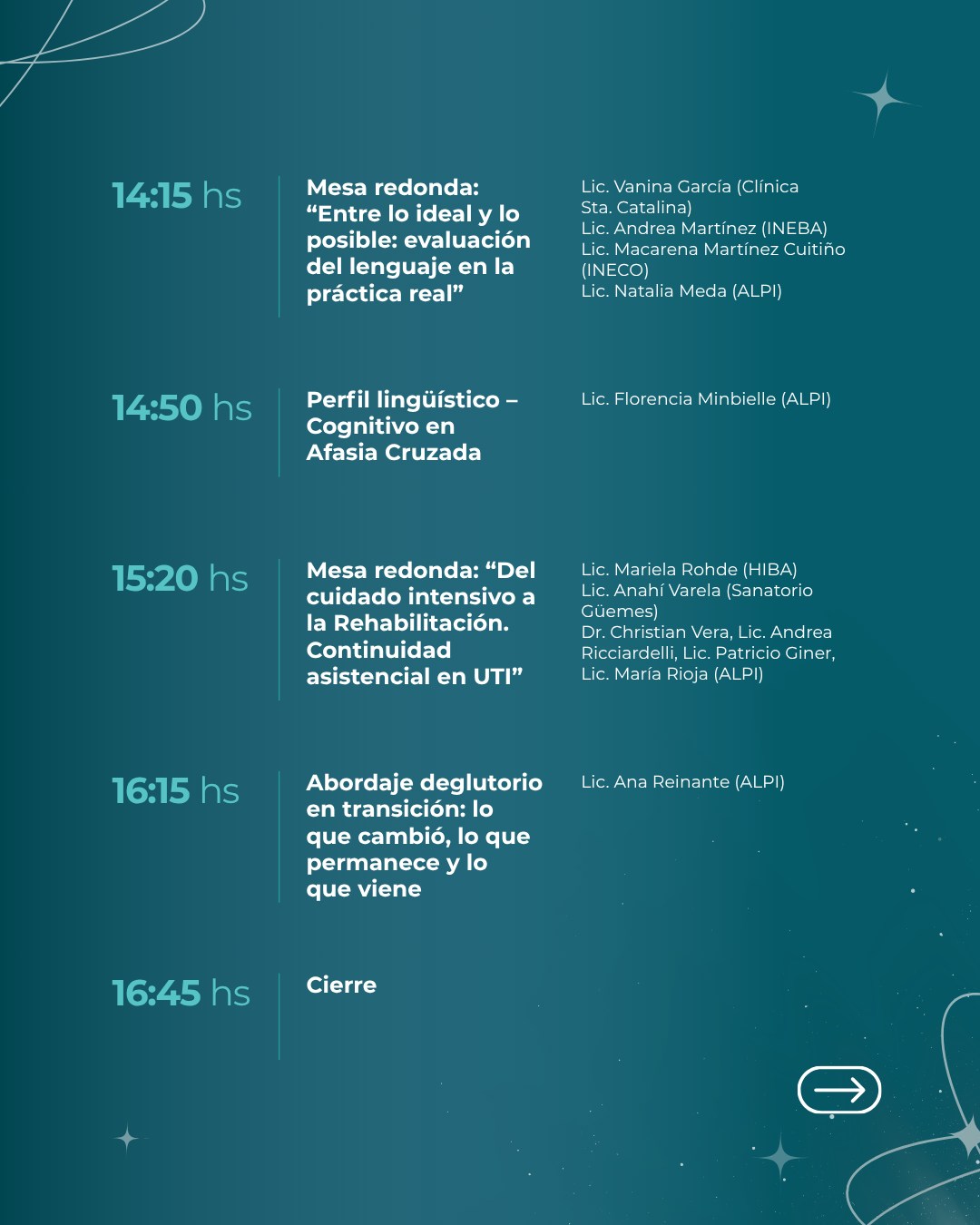 Compartimos el programa de las III Jornadas Científicas de ALPI:
Fonoaudiología en el paciente adulto neurológico
Una propuesta orientada a la actualización, el intercambio interdisciplinario y la reflexión sobre la práctica clínica.
📆 Viernes 15 de mayo
🕛 9 a 17 h
📍 Aula Magna - UTN
✍️ Inscripción: Link en bio
#ALPI #JornadasALPI #Fonoaudiología #Neurorehabilitación