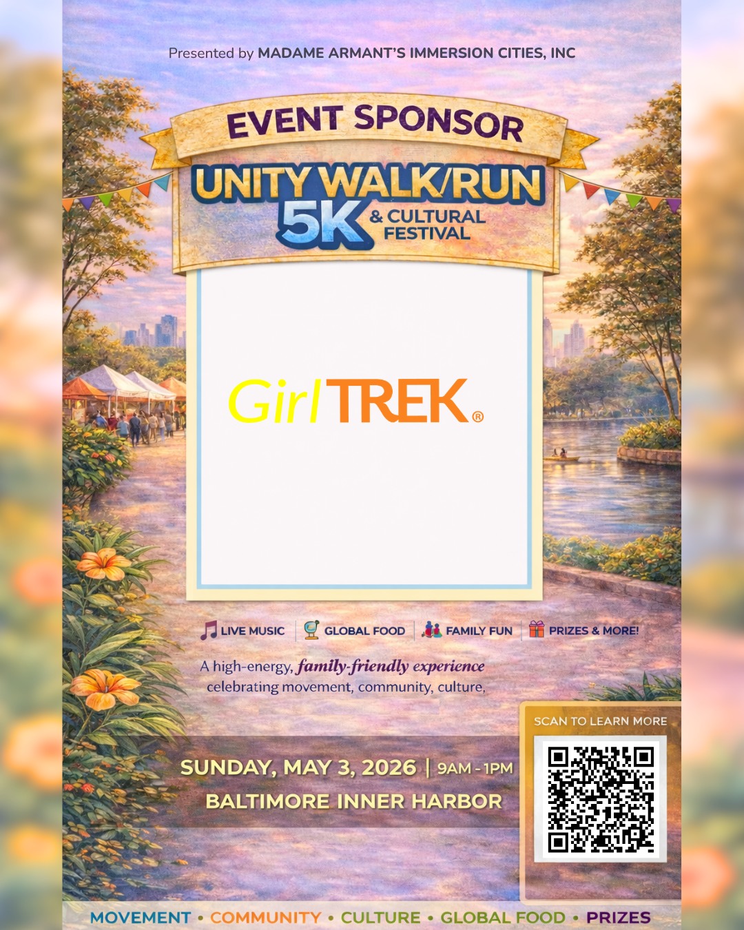 ✨ Sponsor Spotlight: GIRLTREK✨
We’re proud to have GIRLTREK as an official Event Sponsor for the Unity Walk/Run 5K & Cultural Festival!
GIRLTREKis a national nonprofit that inspires Black women and girls to prioritize health through walking, community building, and advocacy for healthier neighborhoods.
Because of their support, we’re able to bring together a day of movement, culture, and community here in Baltimore.
📍 Inner Harbor, Baltimore
📅 Sunday, May 3, 2026
⏰ 9AM – 1PM
Show them some love!
@girltrek
#UnityWalk #ImmersionCities #SponsorSpotlight #BaltimoreEvents #CommunityMatters #SupportLocal #CulturalFestival
