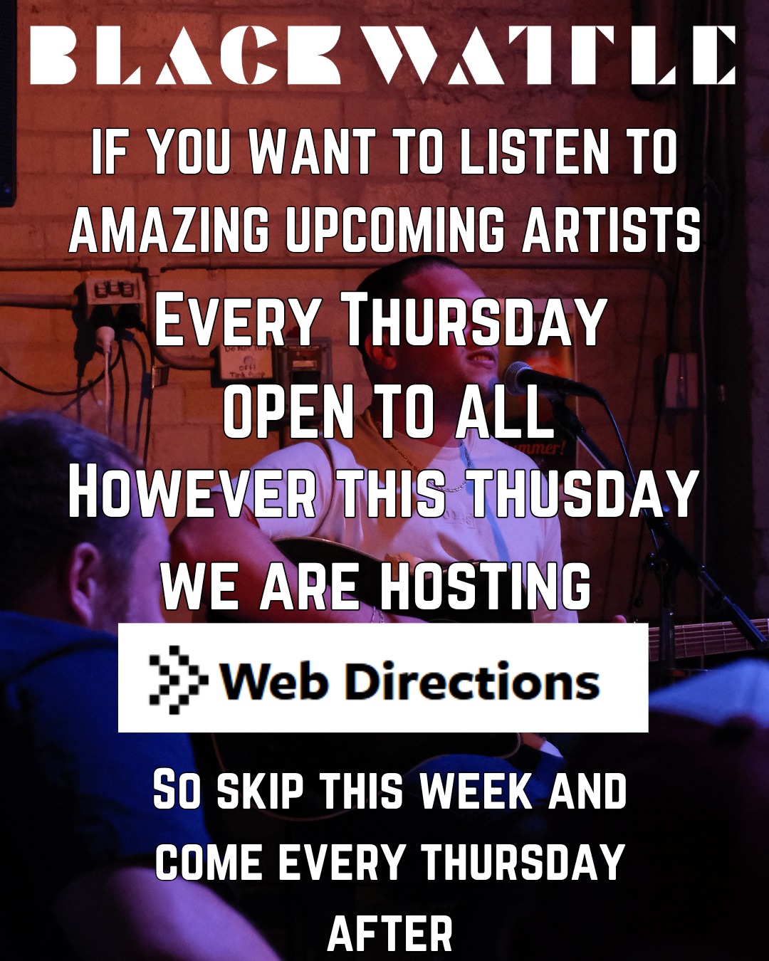 Hey everyone! We love bringing you amazing upcoming artists every Thursday night at Black Wattle. However, things will be a little different this Thursday, as we’ll be hosting Web Directions.
Our live music Thursdays are normally open to all, so we can’t wait to welcome you all back next week! Skip this week and join us next week instead. See you then!
#brewery #sydneybrewery #beer #alexandria #breweryalexandria #breweryaustralia #independentbrewer #localbrewery #pub #alexandriapub #sydney #sydnepub #sydneybeer #beer #localbeer #livemusicsydney #livemusic #webdirections #tech #techeventsydney #techevent