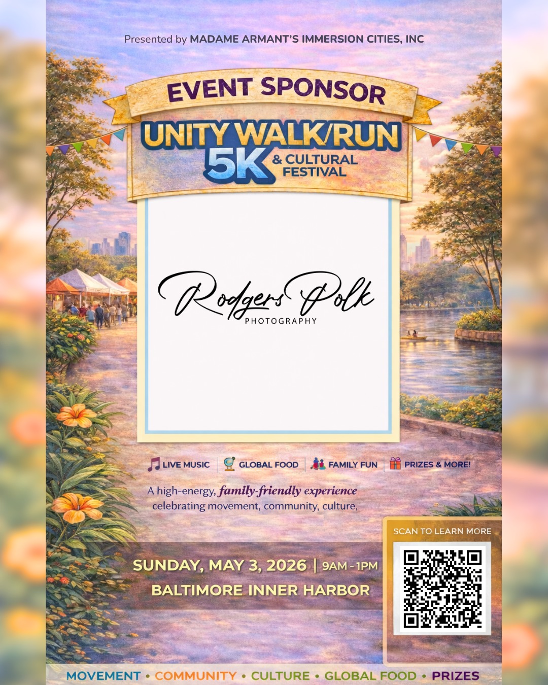 ✨ Sponsor Spotlight: RODGERSPOLK PHOTOGRAPHY✨
We’re proud to have RODGERS POLK PHOTOGRAPHY as an official Event Sponsor for the Unity Walk/Run 5K & Cultural Festival!
RODGERS POLK PHOTOGRAPHY provides professional photography and videography services, capturing meaningful moments and telling powerful visual stories for events and communities
Because of their support, we’re able to bring together a day of movement, culture, and community here in Baltimore.
📍 Inner Harbor, Baltimore
📅 Sunday, May 3, 2026
⏰ 9AM – 1PM
Show them some love!
RODGERSPOLKPHOTOGRAPHY
#UnityWalk #ImmersionCities #SponsorSpotlight #BaltimoreEvents #CommunityMatters #SupportLocal #CulturalFestival