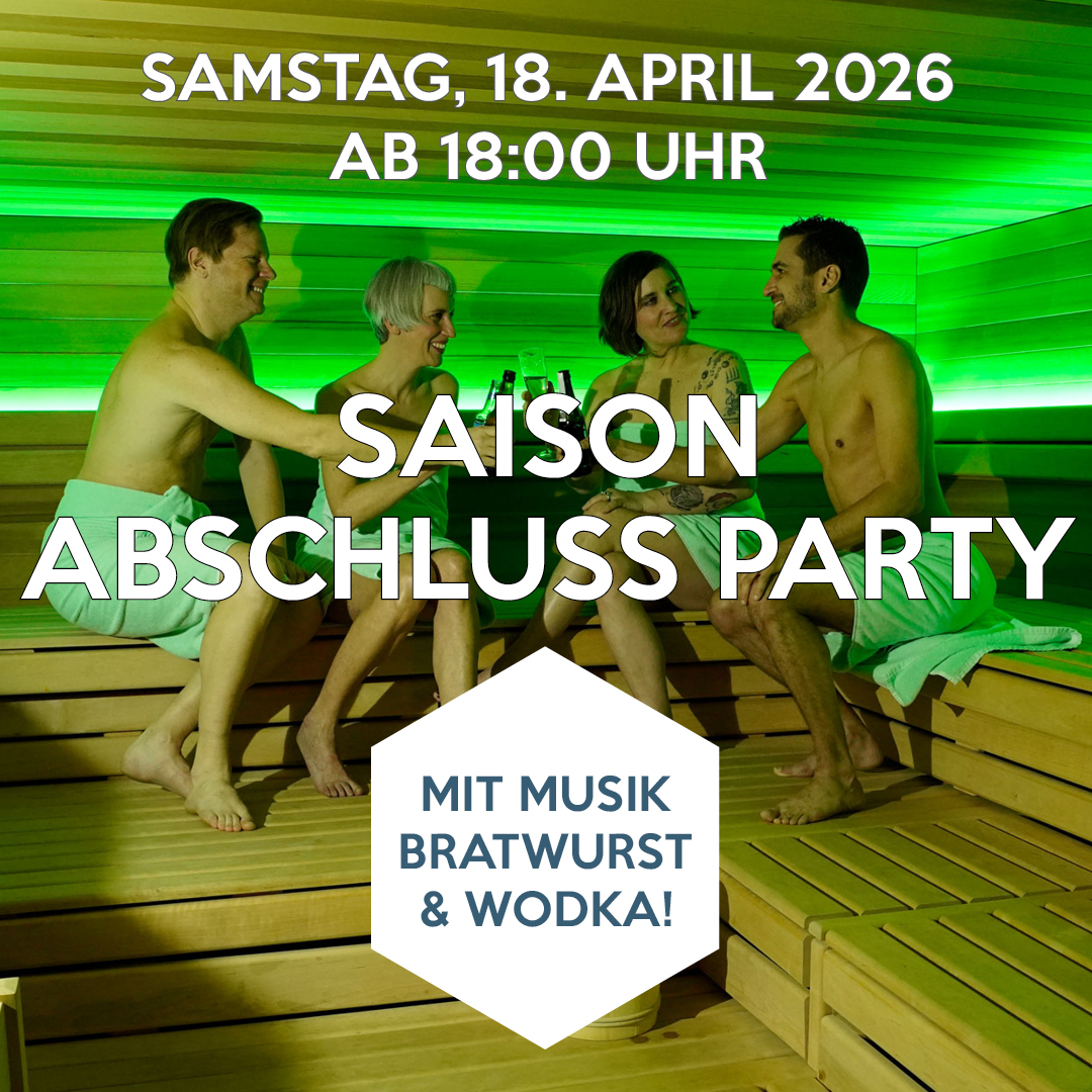 Saison Abschlussfeier mit Bratwurst, Aufguss und Wodka
Wir schliessen eine wunderbare Saunasaion ab und feiern das gebührend: Am Samstag, 18. April 2026, laden wir zum großen Saisonabschluss ein.
Erlebt einen lustigen Abend mit heißen Aufgüssen, russischem Wodka und feinen Bratwürsten, die ihr selbst über der Feuerschale braten könnt.
Ab 18 Uhr geht’s los! Kommt vorbei, genießt die entspannte Atmosphäre und lasst uns gemeinsam den letzten Sauna-Abend der Saison ausklingen.
Saison Abschlussfeier am Samstag, 18. April 2026, ab 18:00 Uhr.
Wir freuen uns auf euch! 🔥🍖🍸
#sauna #Seesauna #wellness #zürisee #auszeit #see
www.seesauna-staefa.ch
Hier und weg.