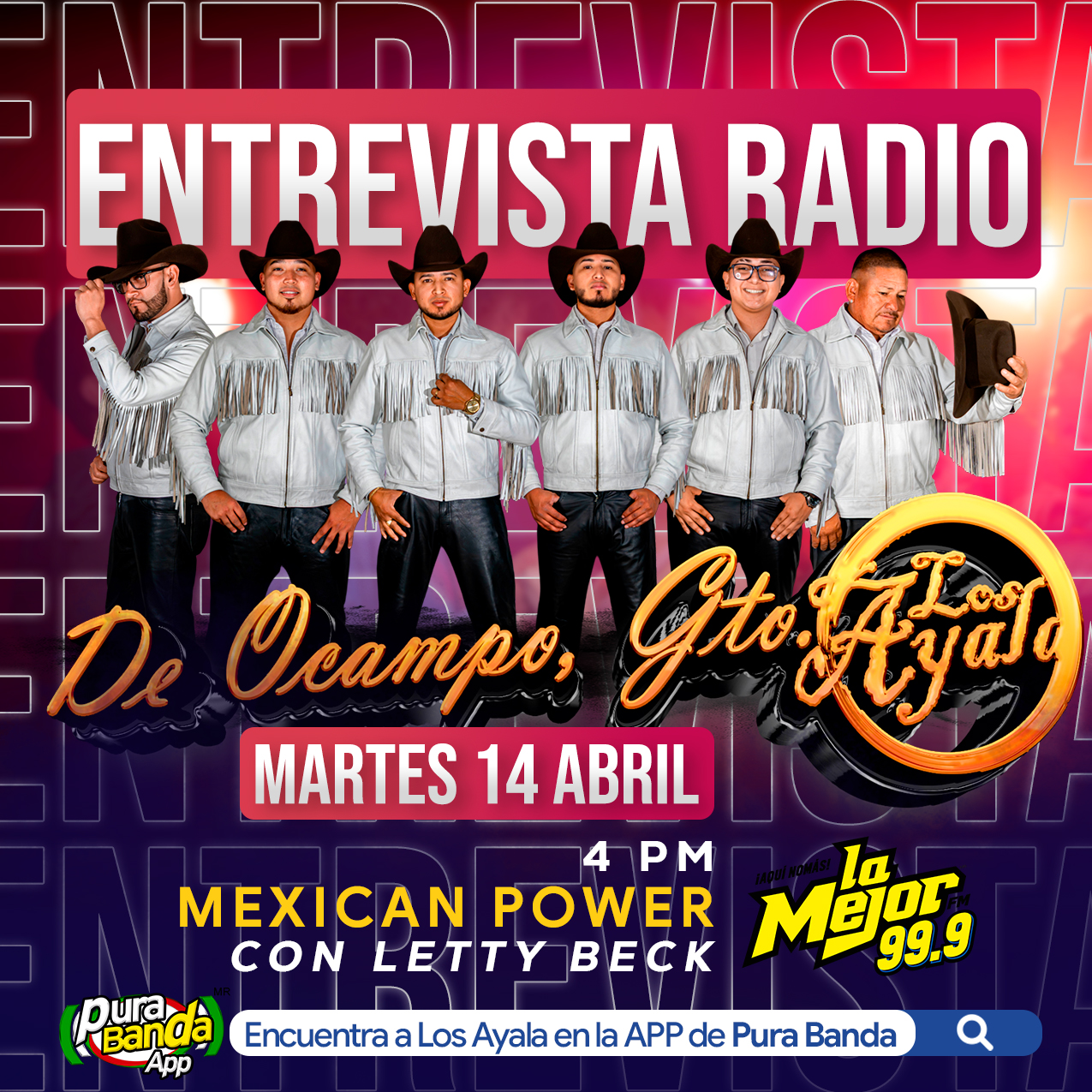 #EntrevistaRadio Escucha lo nuevo en la entrevista de Los Ayala de Ocampo Gto @losayaladeocampogto por La Mejor Fm 99.9 León @lamejorfmleon
Encuentra a Los Ayala y muchos artistas más en la APP PURA BANDA!
📲 https://www.purabandamx.com/nuevaapp