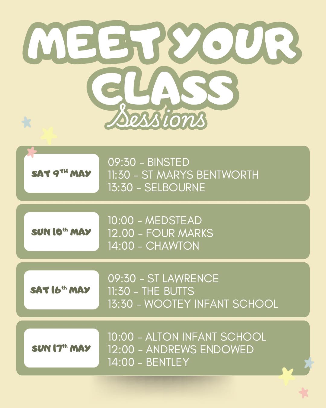🎒✨ MEET YOUR CLASS SESSIONS ✨🎒
Starting school is a big moment for little ones and for you 💛 all of our meet your class sessions are on weekends to help those navigating full time work and school hours!
Our Meet Your Class sessions this May are designed to gently help build confidence, encourage friendships and help children feel that little bit more ready… all through play (so it still feels fun, not scary!)
🌿 Meet other children and parents starting the same journey
🌿 Build confidence in a familiar environment
🌿 A relaxed space for parents to connect too
Our sessions last year creating lasting friendships and helped parents connect and plan play dates in between school organised stay and plays.
📅 Sessions running throughout May
We’ll have a dedicated page on our website very soon, but for now you can book using the link below 👇
www.wildhouseplaycafe.co.uk/bookings
#meetyourclass #2026schooladmissions #altonschools #hampshireparents