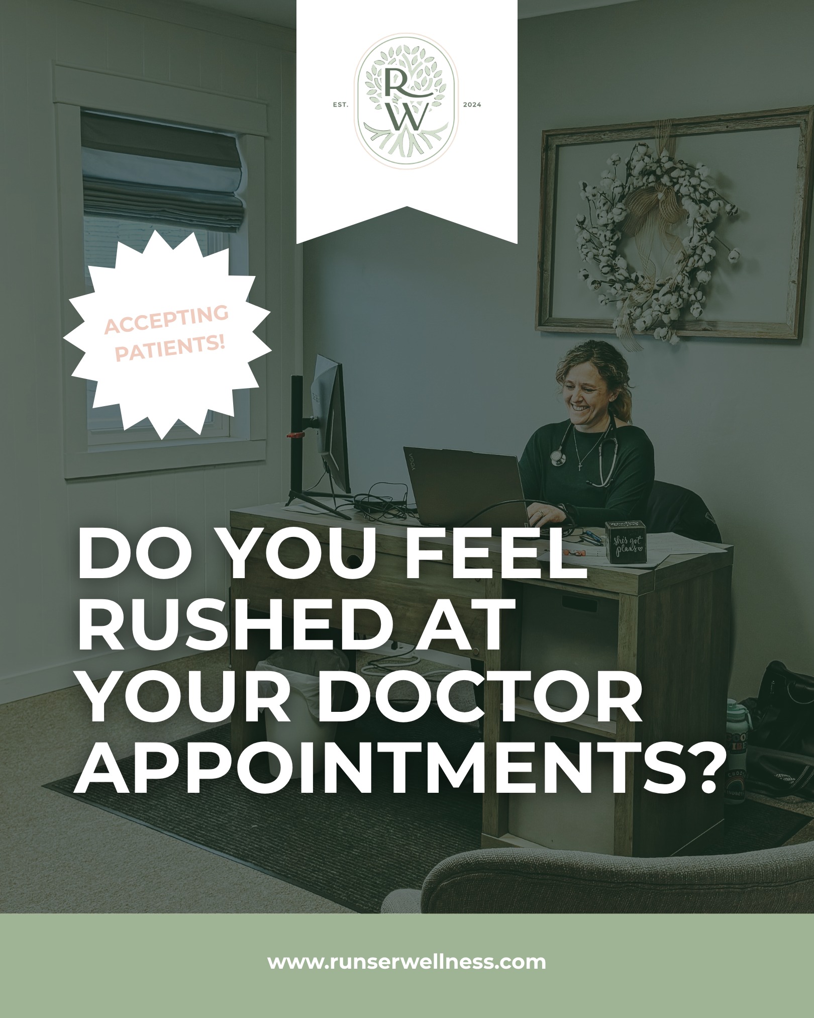 Ever leave a doctor's appointment feeling more rushed than relieved?
You're not alone.
Many healthcare experiences can feel hurried, with minimal time to address your concerns.
At Runser Wellness and Functional Medicine, we believe you deserve better!
Our in-depth approach ensures that we spend significant time with you, diving deep to uncover the root cause of your health issues.
We know that true healing takes time, and we’re committed to understanding your unique needs.
If you’re ready to experience healthcare that prioritizes your well-being and focuses on lasting health, let’s connect!
#PersonalizedCare #FunctionalMedicine #HealthJourney #YouDeserveBetter